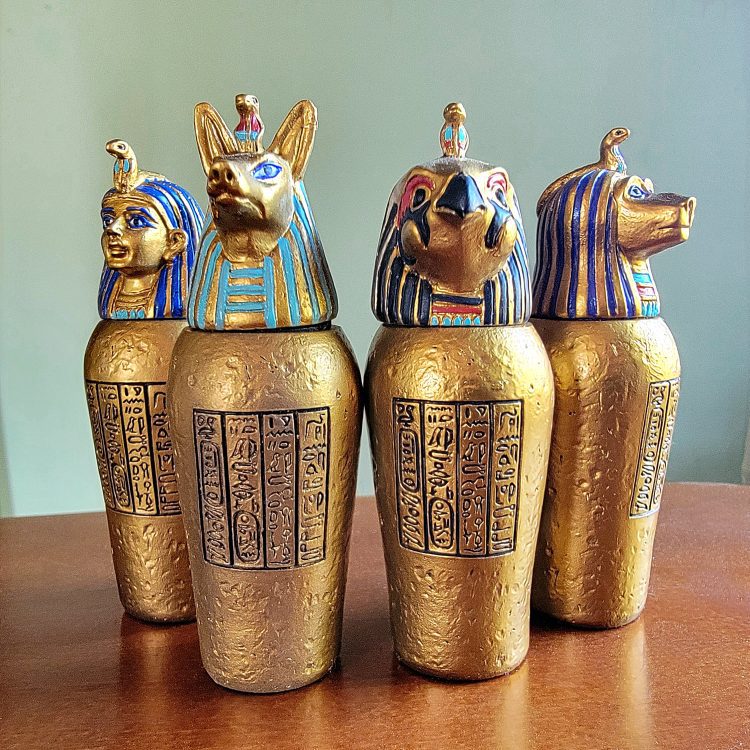 Egyptian Decor, Canopic jars, Canopic Jar Set, Ancient Egypt, Hapy, Imsety