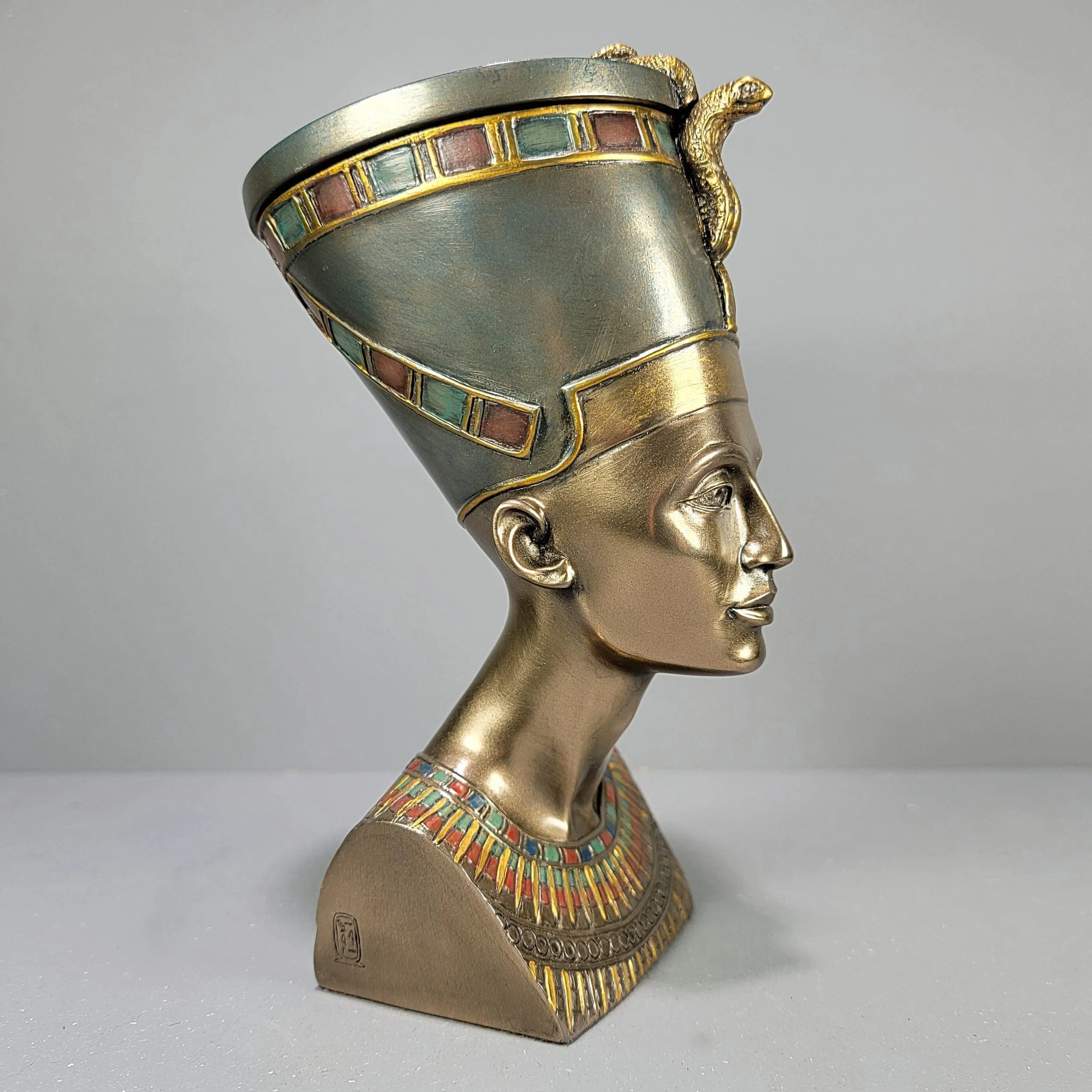 Slide 3 for Egyptian Queen Nefertiti Bust, Bronze Secret Stash Trinket Box