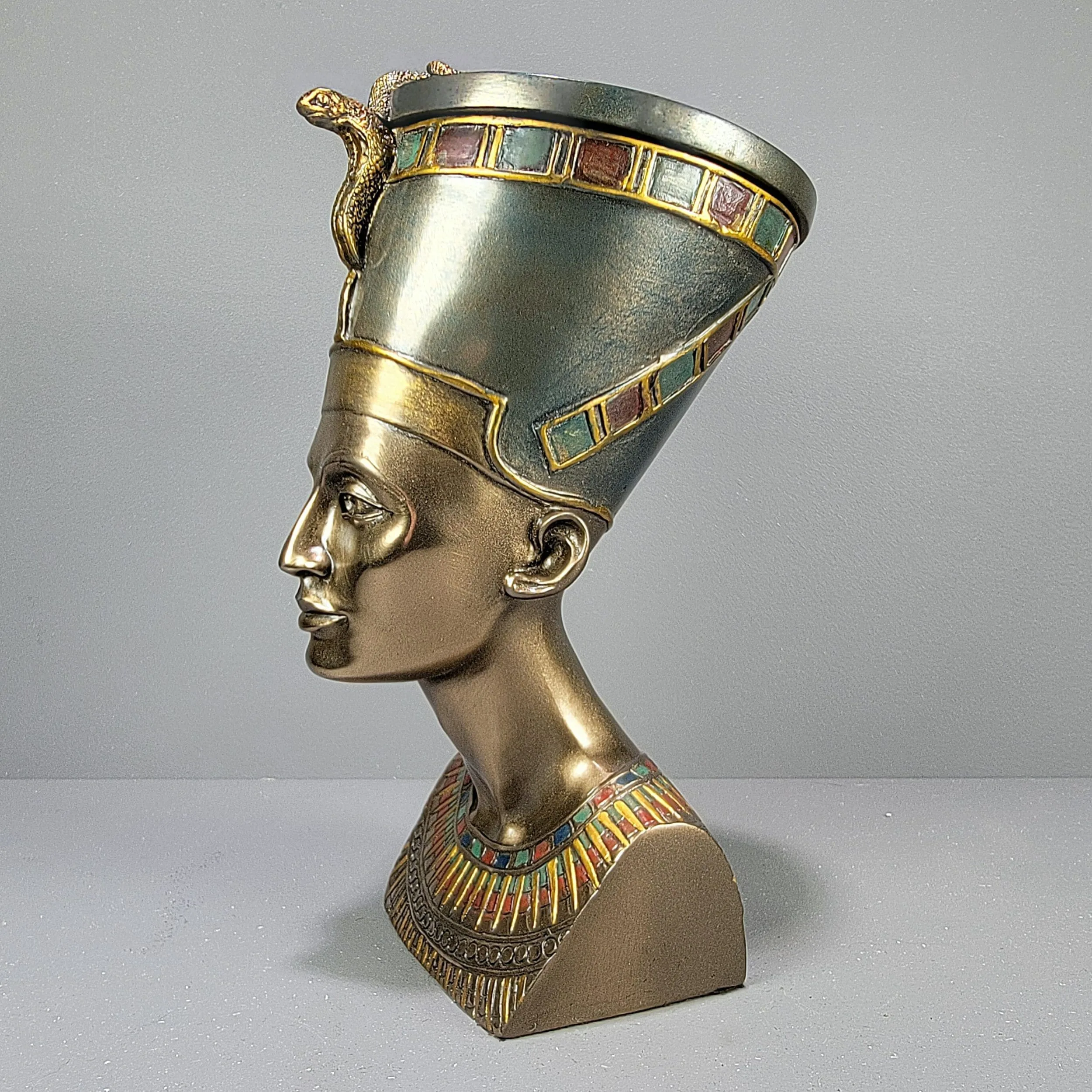 Slide 4 for Egyptian Queen Nefertiti Bust, Bronze Secret Stash Trinket Box
