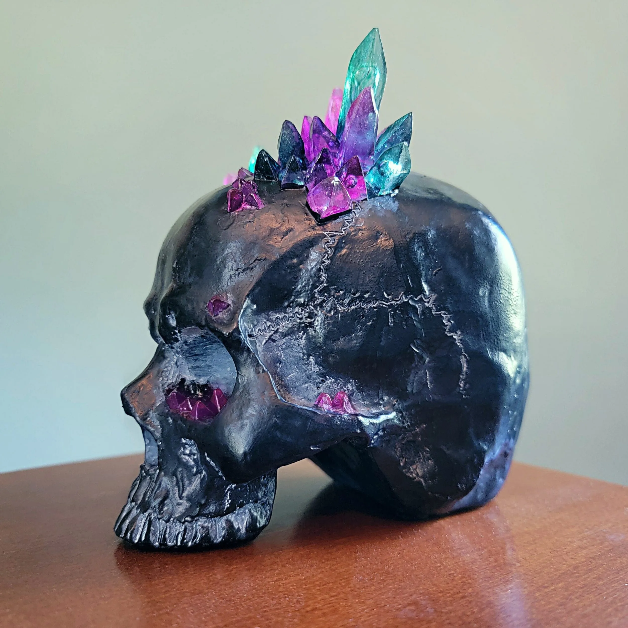 Slide 3 for Dark Crystal Skull, Black Skull with Faux Crystal Cluster