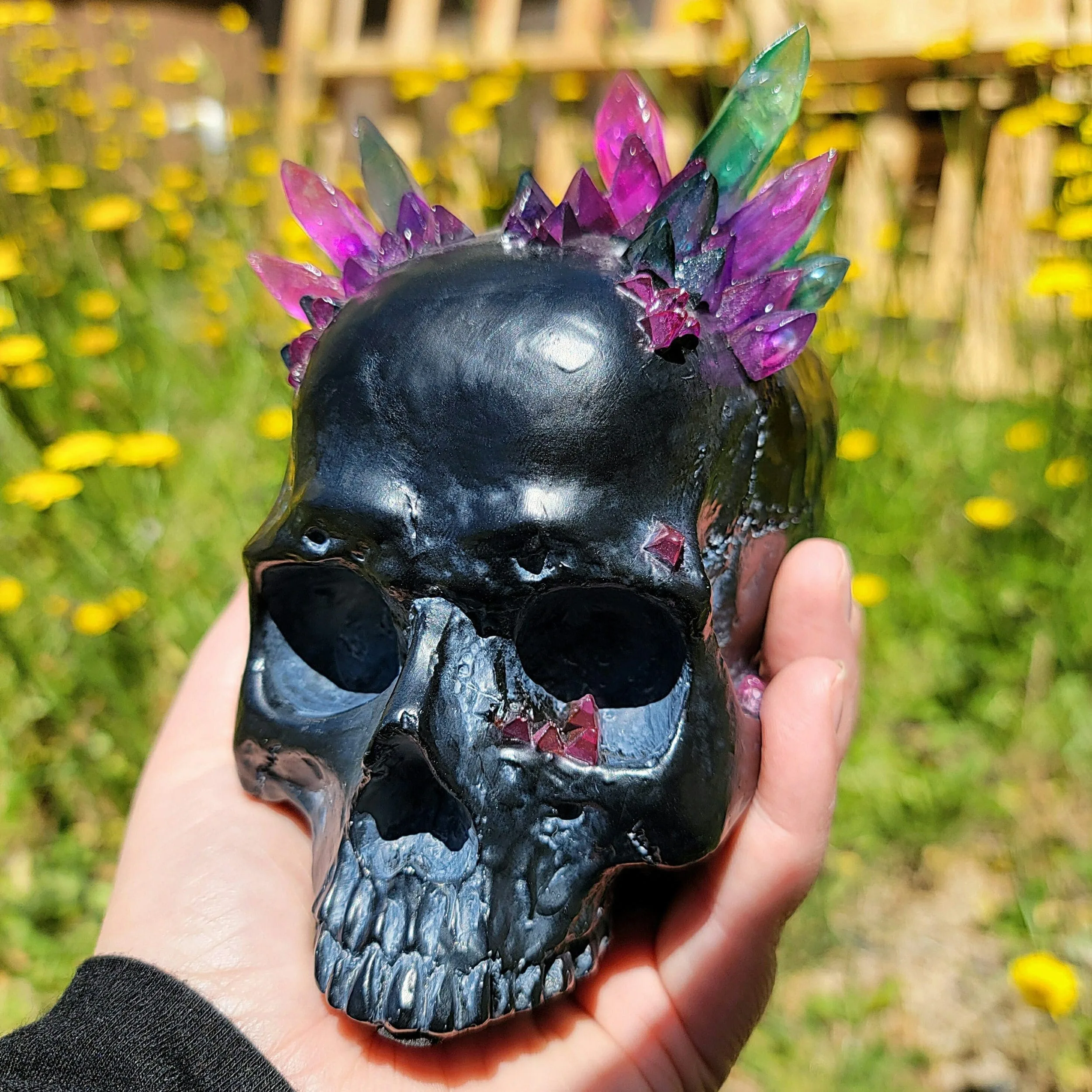 Slide 4 for Dark Crystal Skull, Black Skull with Faux Crystal Cluster