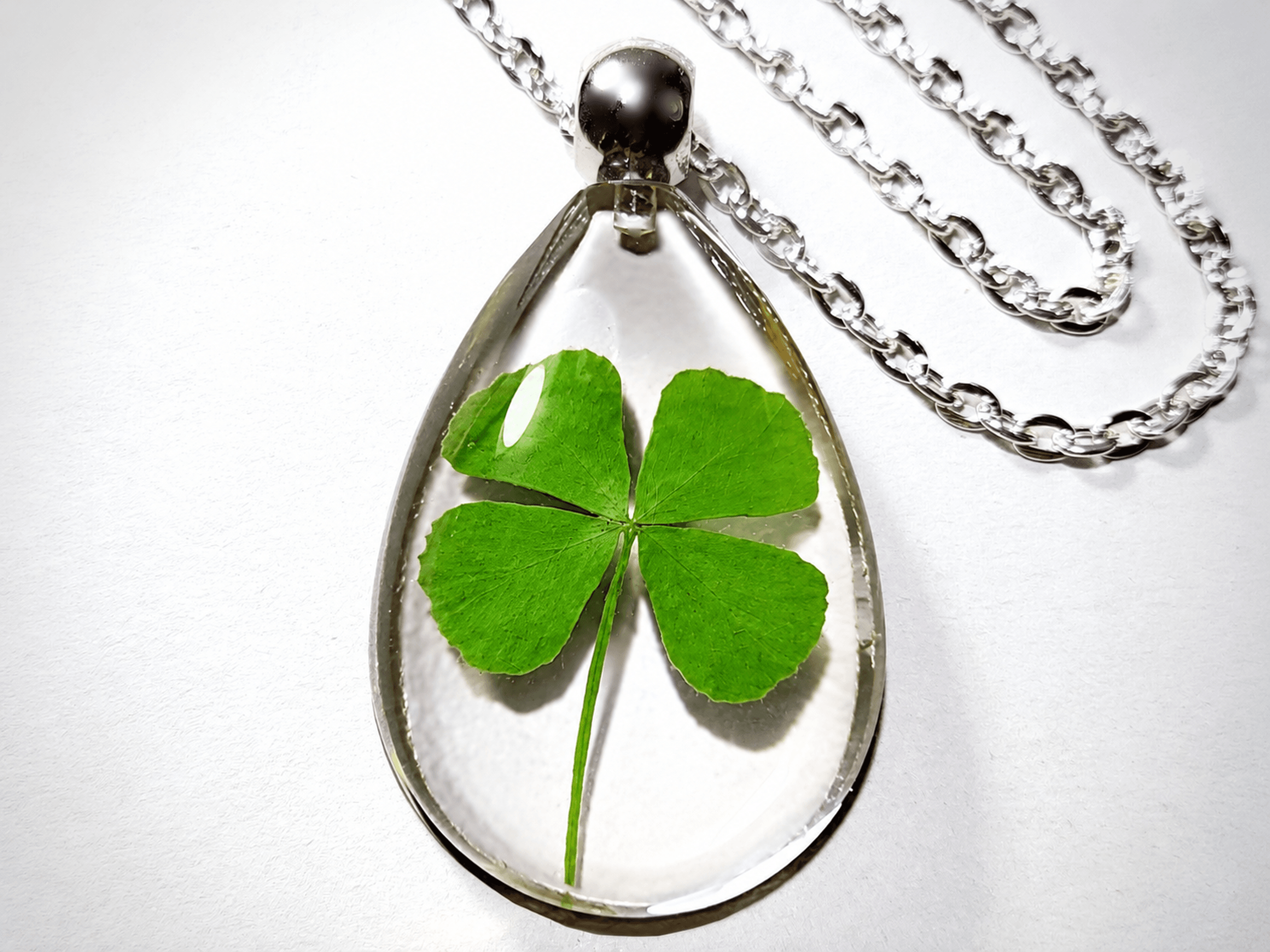 Slide 1 for Four Leaf Clover Necklace, Real Clover in Resin Good Luck Charm
