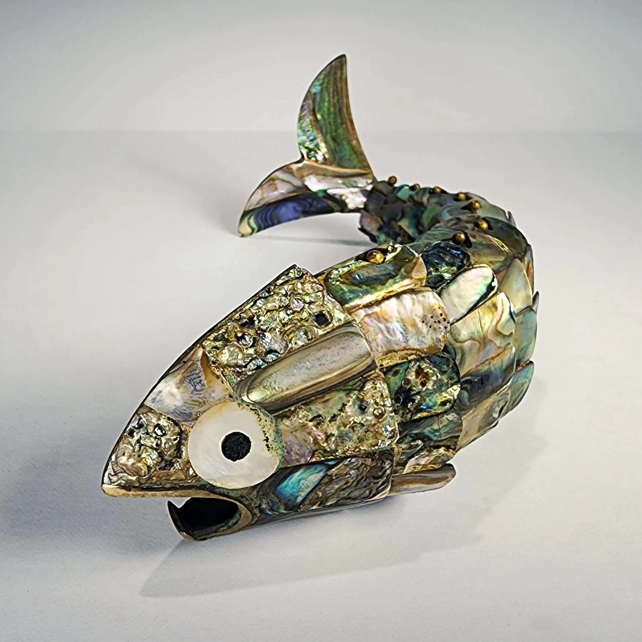 Slide 1 for Vintage Abalone Shell Articulated Fish Bottle Opener