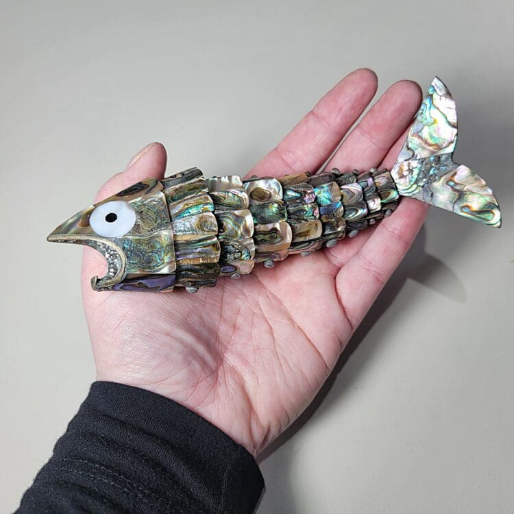 Vintage Abalone Shell Fish, Articulated Shell Fish Bottle Opener