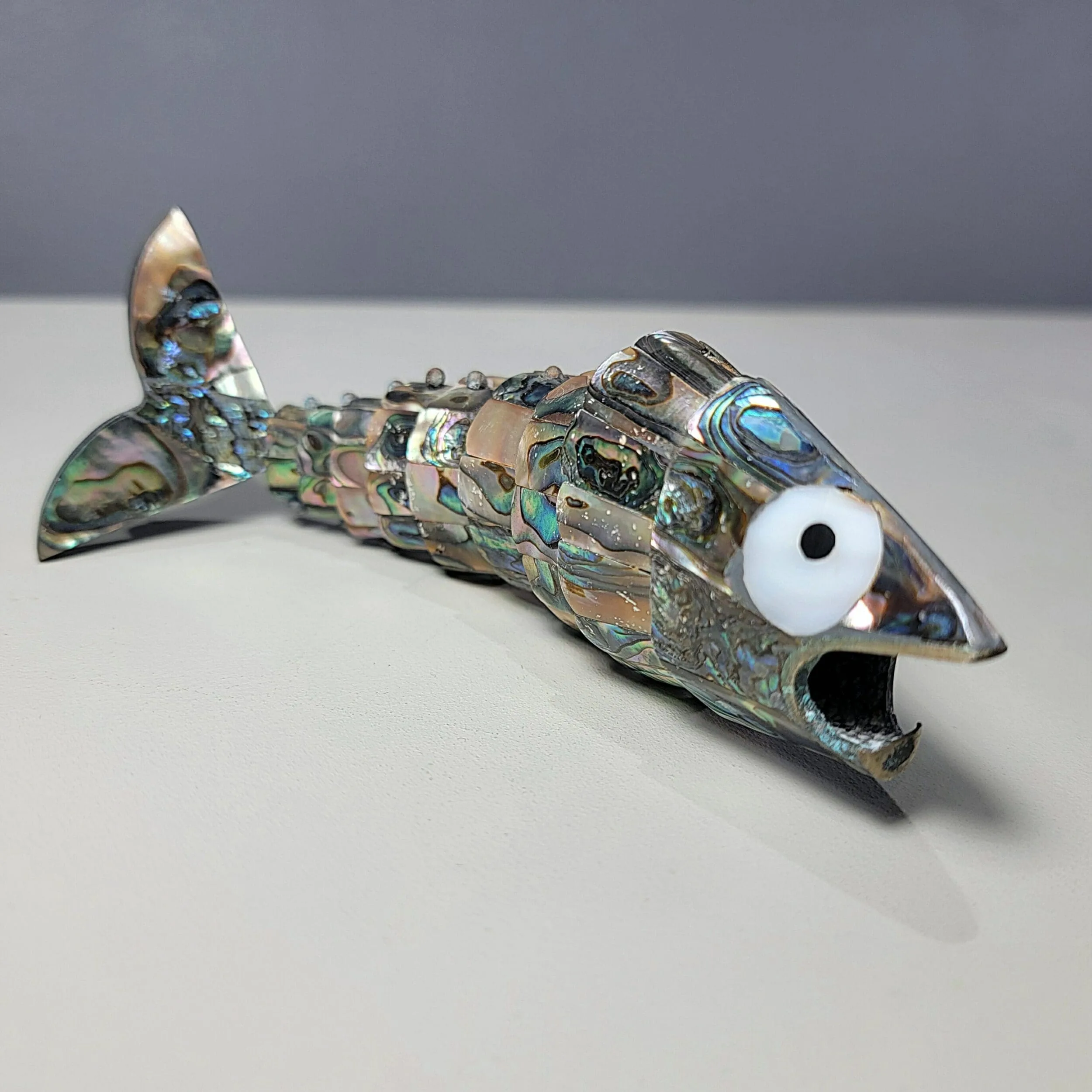 Slide 5 for Vintage Abalone Shell Articulated Fish Bottle Opener