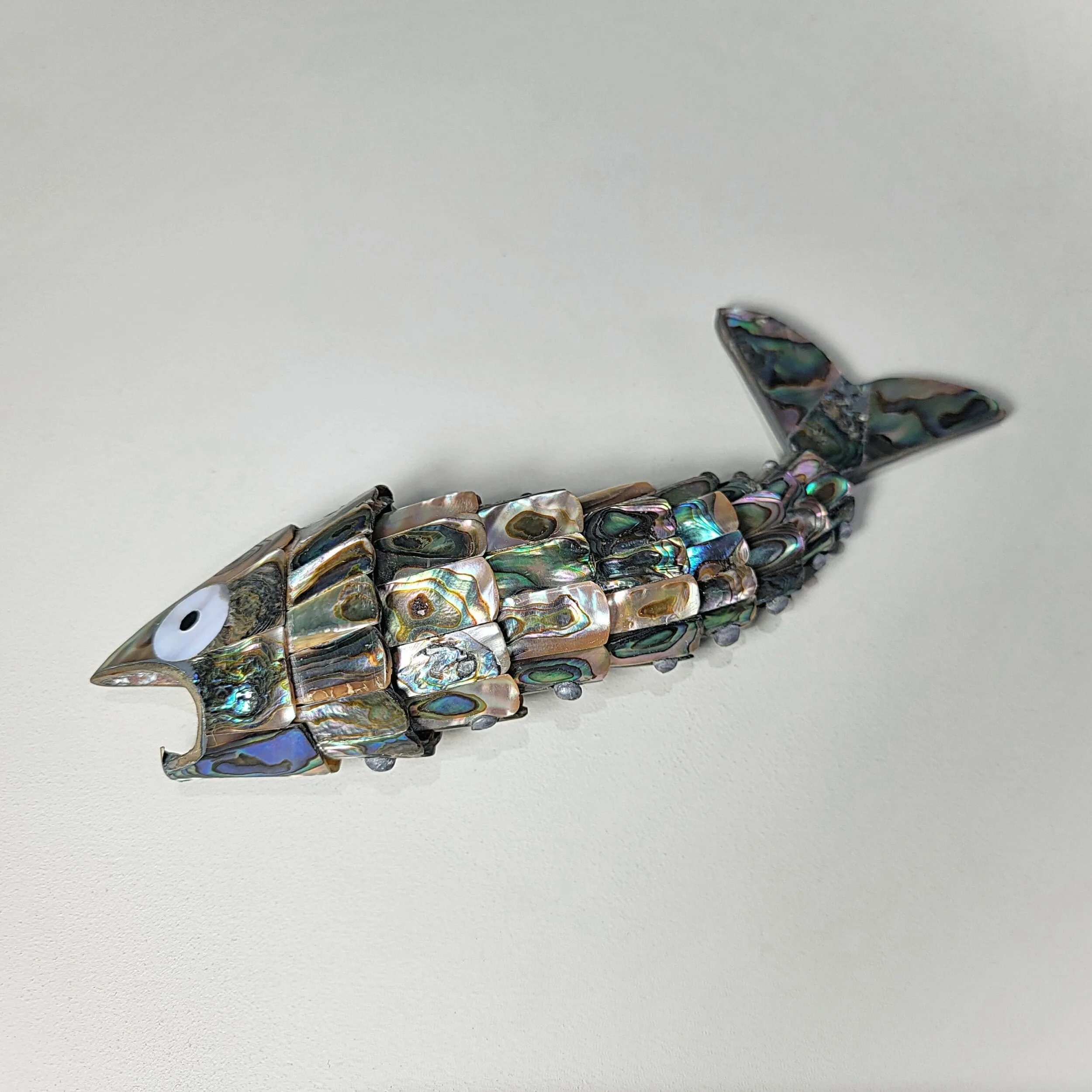 Slide 2 for Vintage Abalone Shell Articulated Fish Bottle Opener