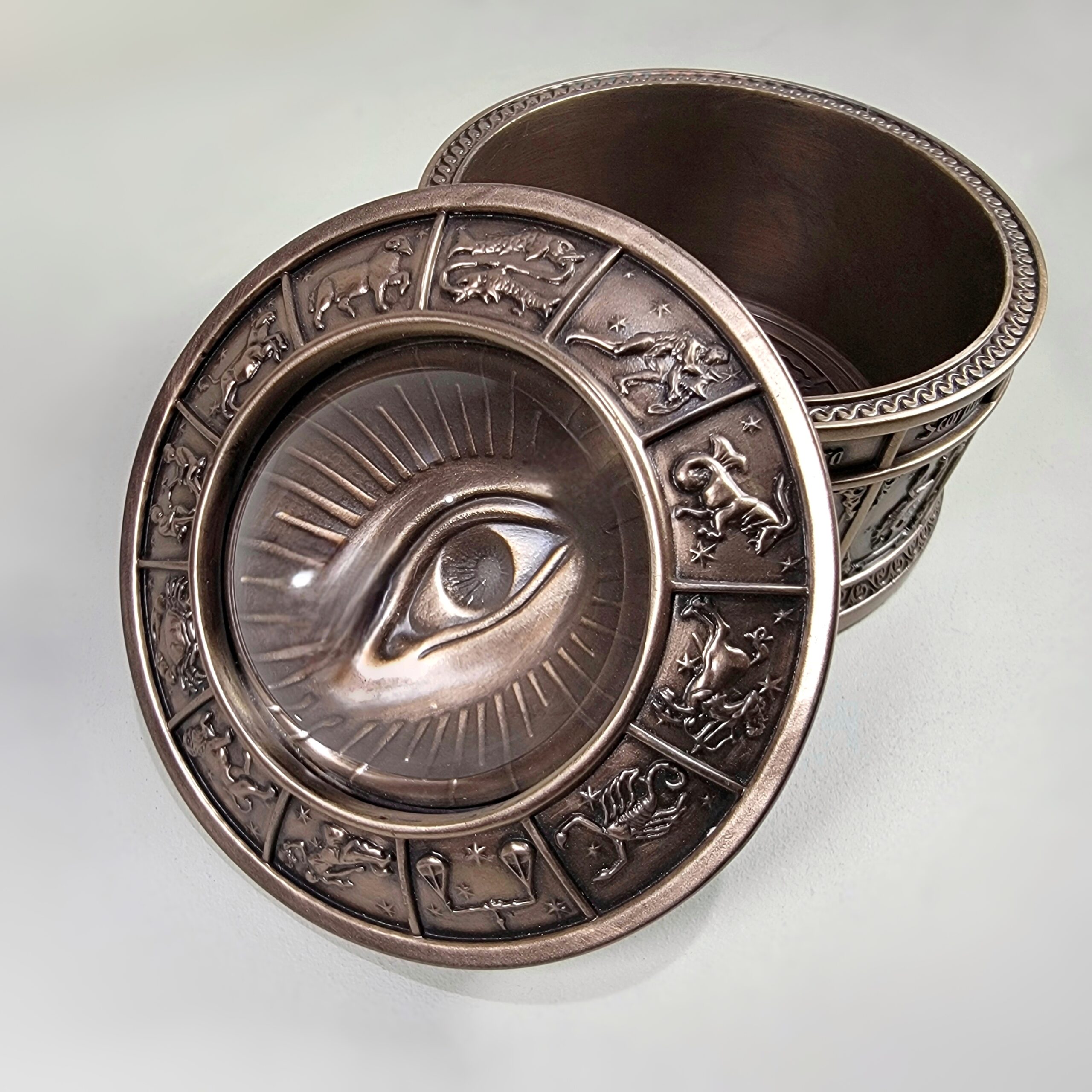 Slide 2 for Bronze Zodiac Trinket Box, All-Seeing Eye Astrology Jewelry Box