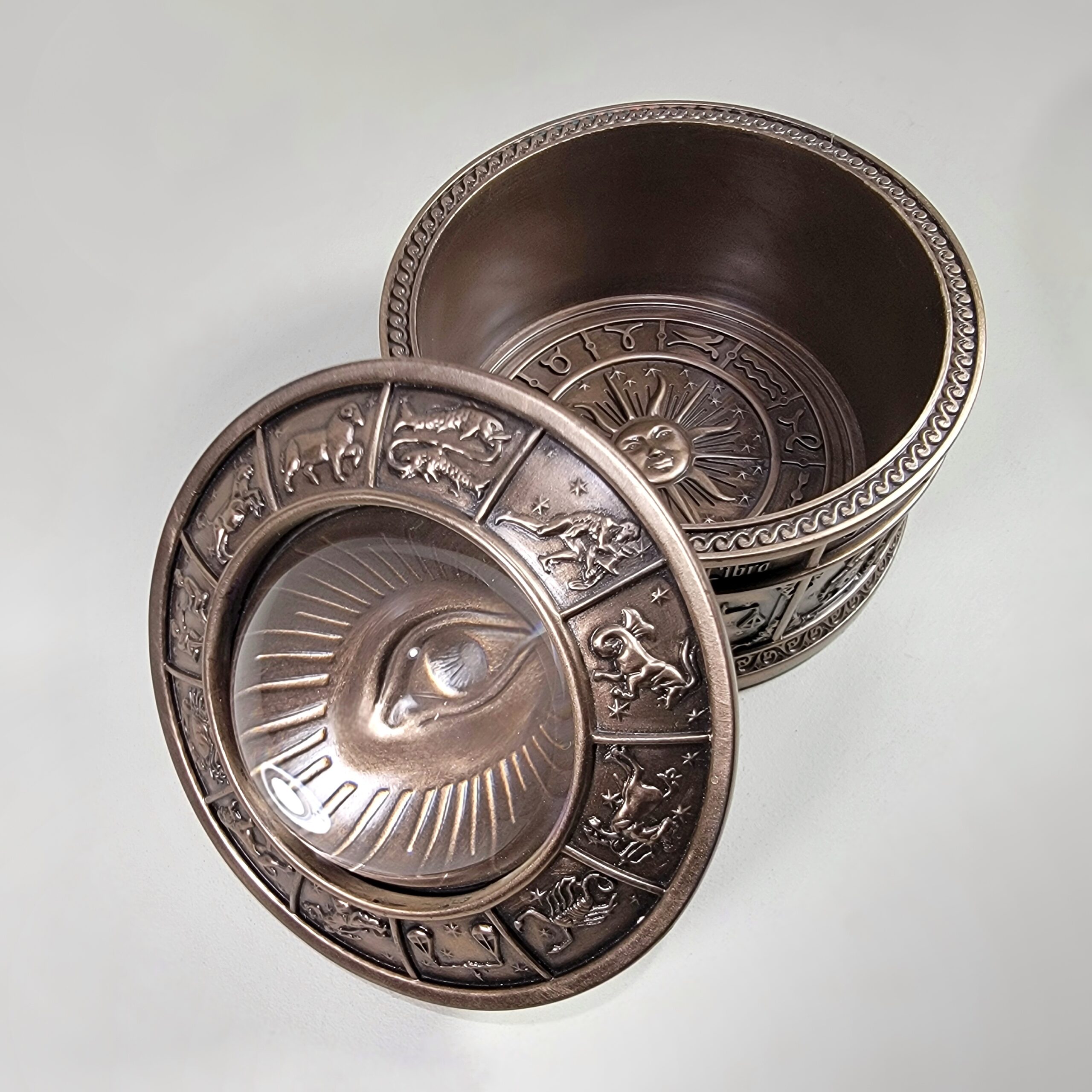 Slide 3 for Bronze Zodiac Trinket Box, All-Seeing Eye Astrology Jewelry Box