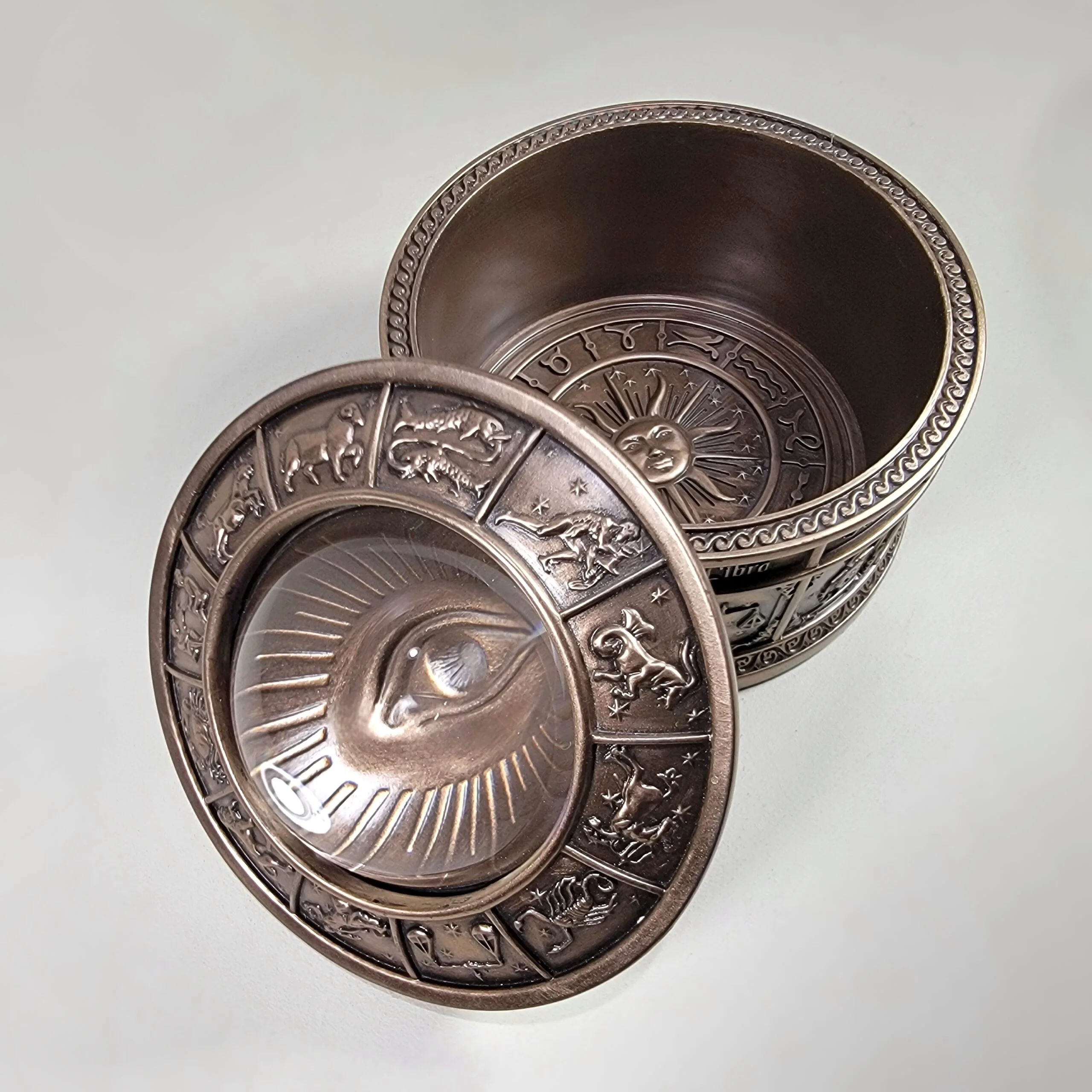 Slide 3 for Bronze Zodiac Trinket Box, All-Seeing Eye Astrology Jewelry Box
