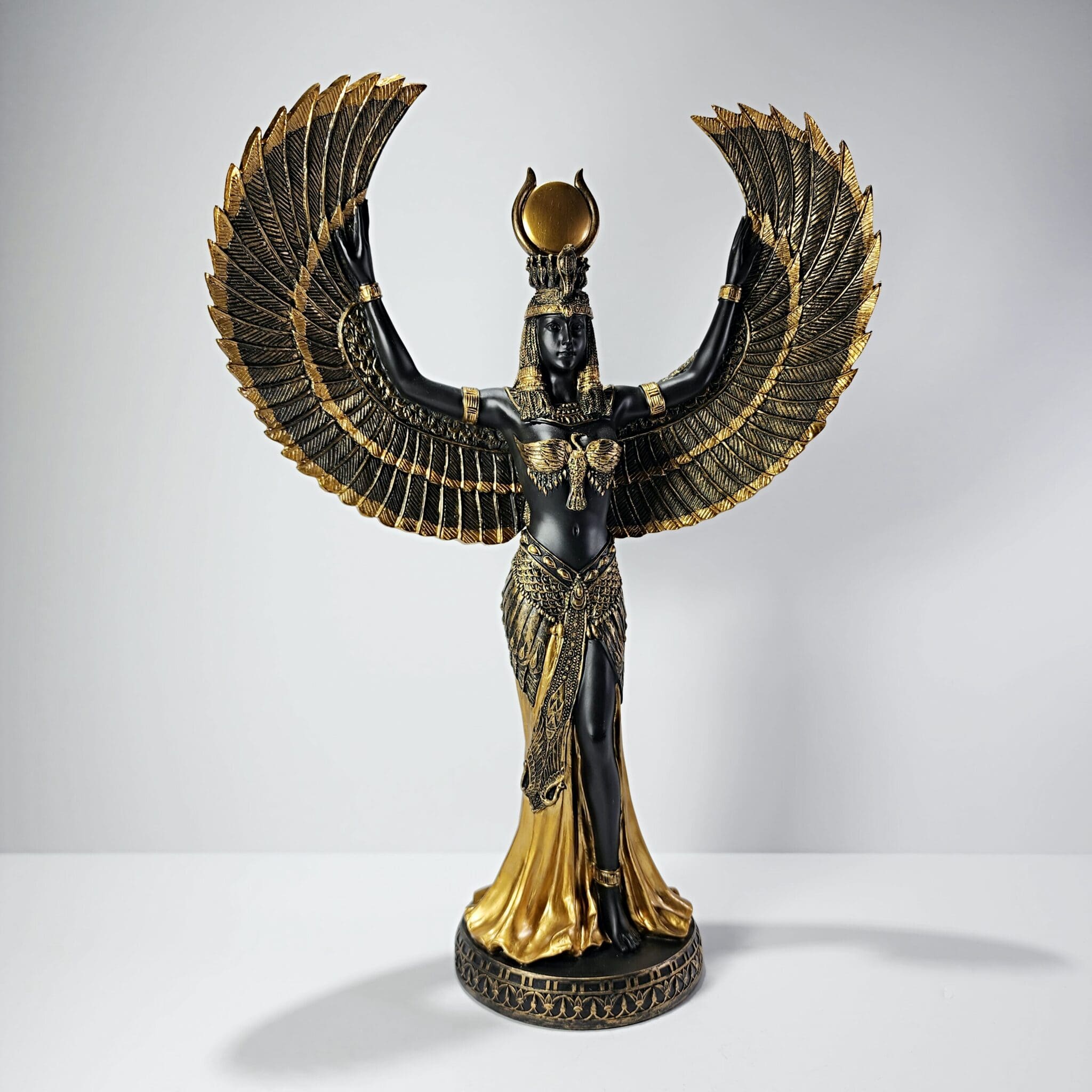 Large Isis Statue, Black and Gold Egyptian Goddess Oddities For Sale