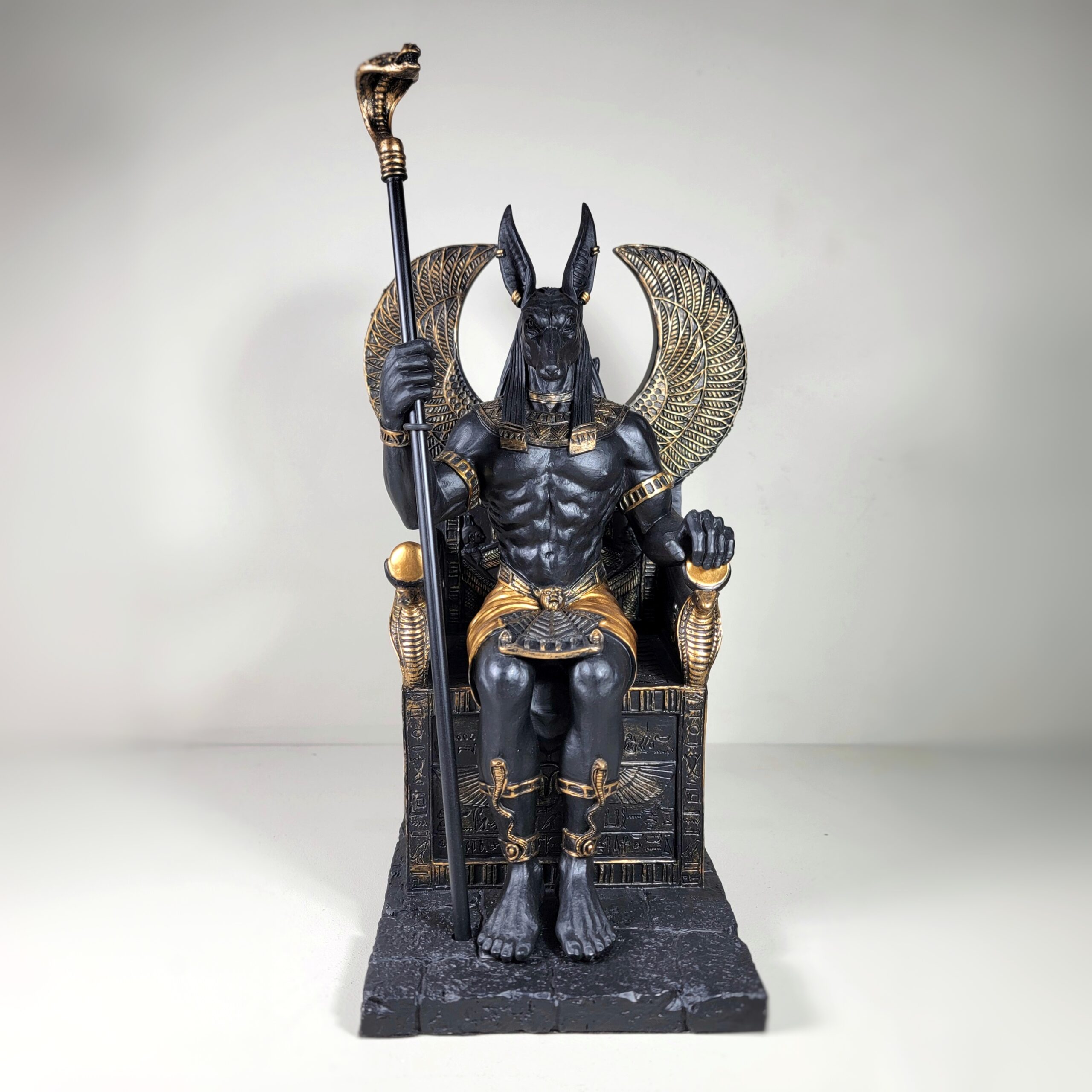 Slide 3 for Large Anubis Statue, Black and Gold Egyptian God on Throne