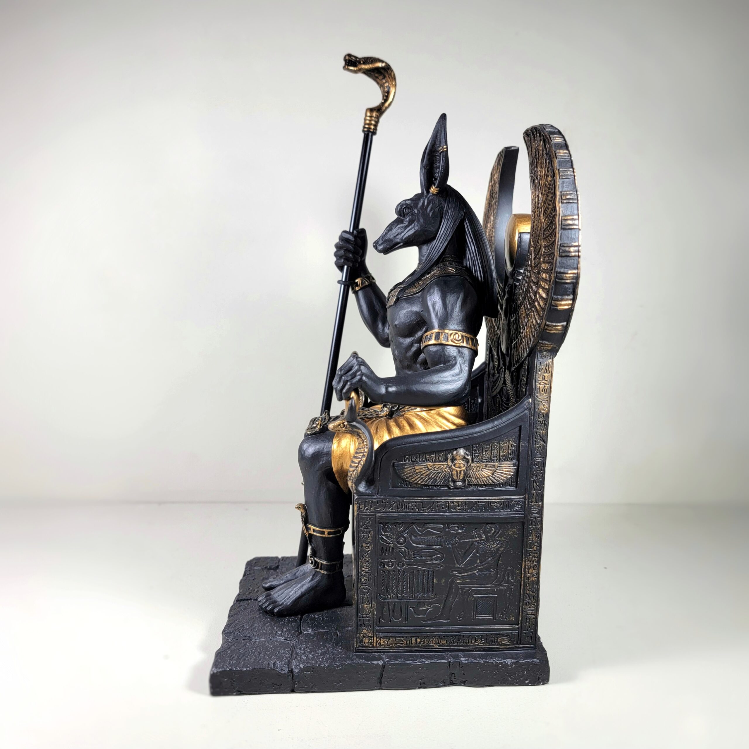 Slide 4 for Large Anubis Statue, Black and Gold Egyptian God on Throne