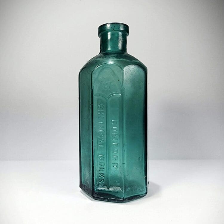 Vintage Turquoise Glass Bottle, Rumford Chemical Works - Image 2