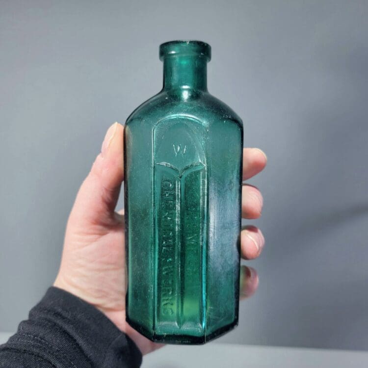 Vintage Turquoise Glass Bottle, Rumford Chemical Works - Image 3