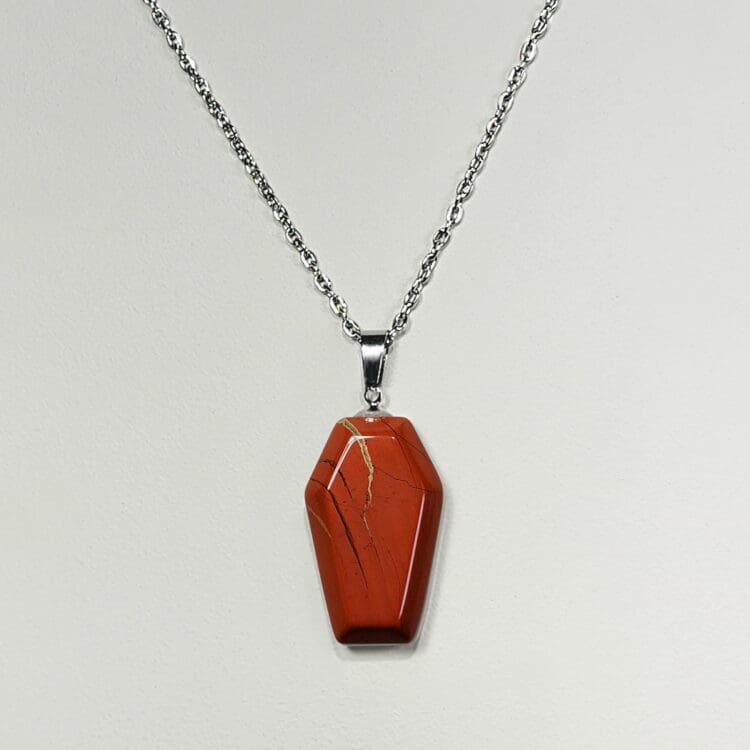 Red Jasper Coffin Pendant, Gemstone Coffin Necklace, Gothic Jewelry