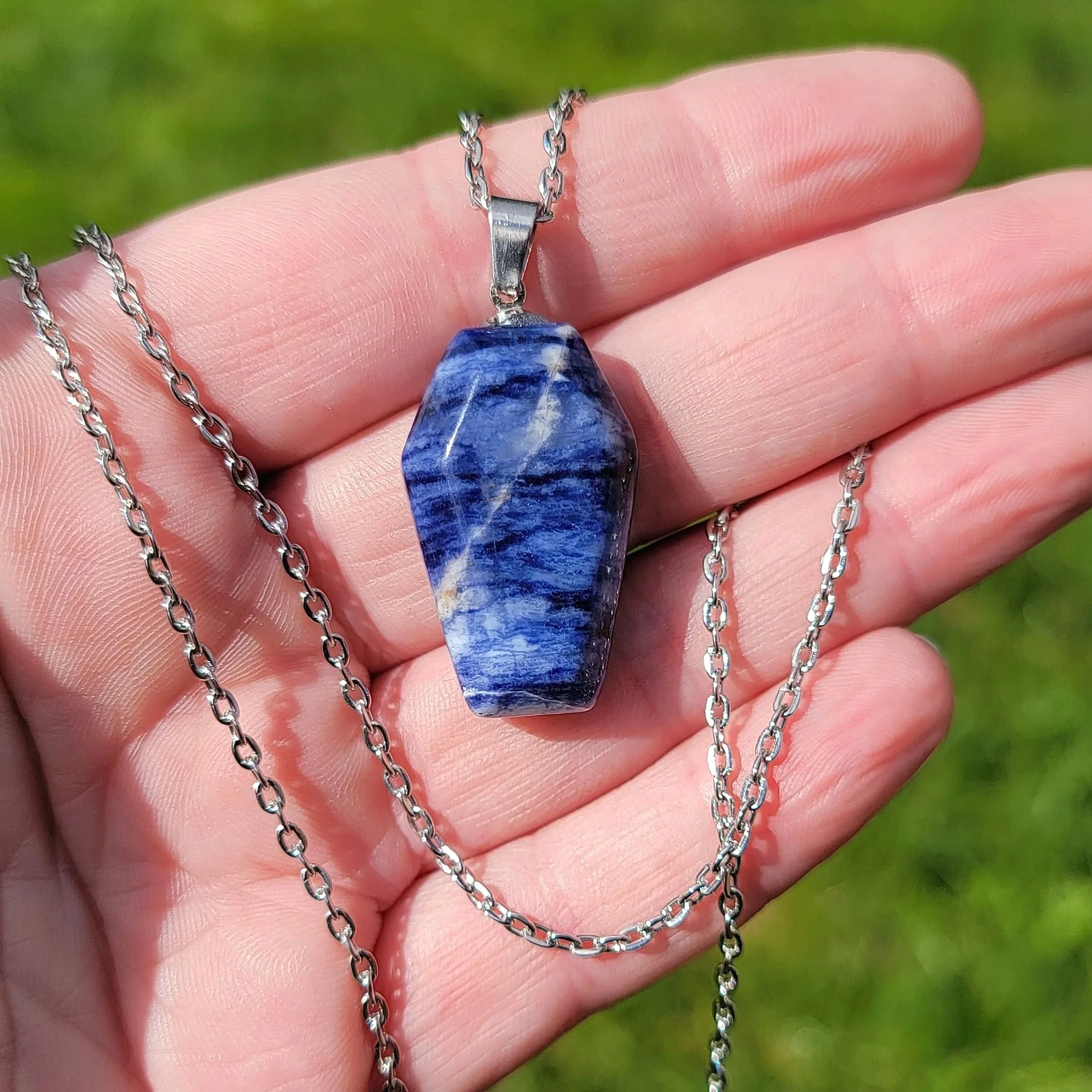 Slide 2 for Blue Sodalite Coffin Necklace