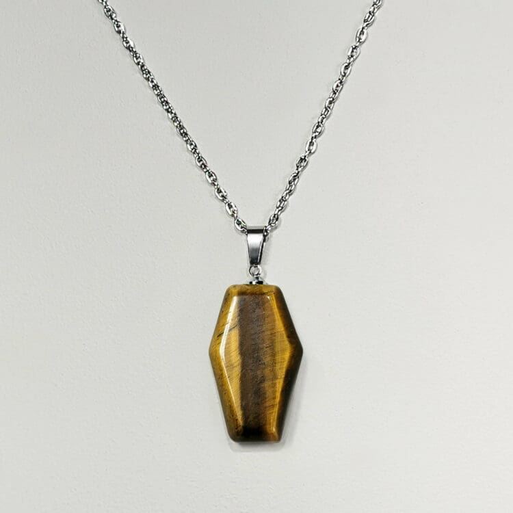 Tiger's Eye Coffin Pendant, Gemstone Coffin Necklace, Gothic Jewelry