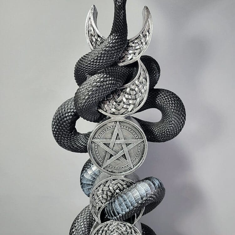 Large Triple Moon and Snake Candle holder, Snake and Pentacle Candle Holder, Large Crystal Ball Holder, Altar Candle