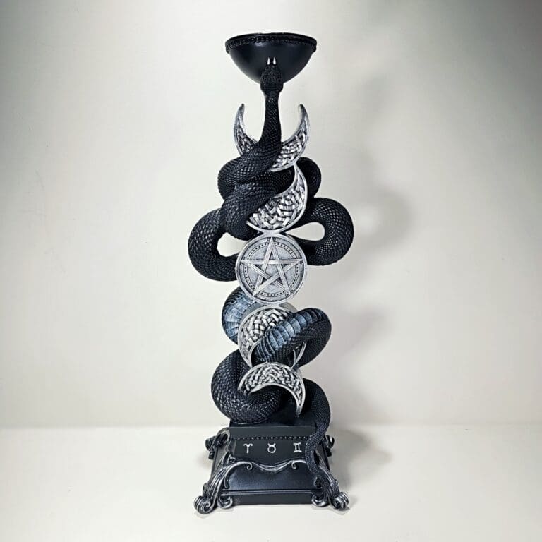 Slide 1 for Triple Moon Snake Candle Holder, Pentacle Crystal Ball Pedestal
