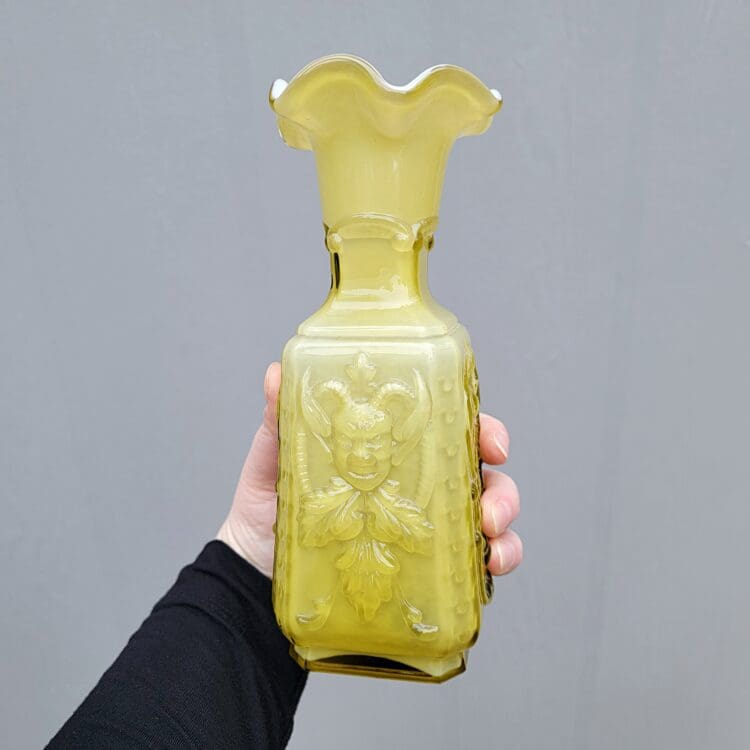 Vintage Imperial Glass Vase, Devil and Rose Glass Vase, Devil Milk Glass Vase