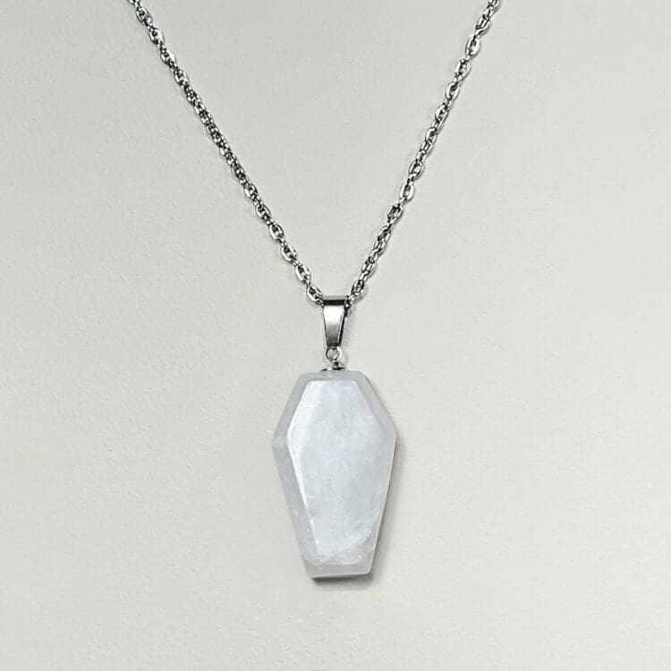 Quartz Coffin Pendant, Gemstone Coffin Necklace, Gothic Jewelry