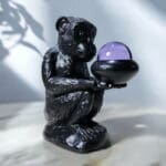 Vintage Black Monkey holding Crystal Ball, Vintage Curio Monkey, Oddities Decor