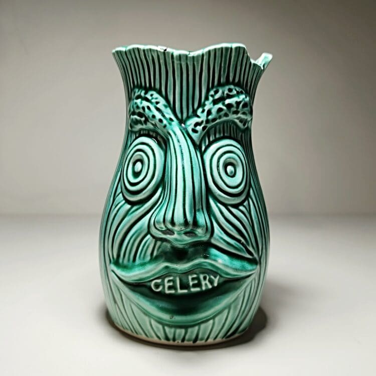 Vintage Ceramic Celery Face Vase, Weird Decor