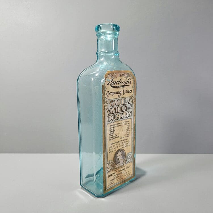 Vintage Turquoise Glass Bottle, Rawleighs Vanilla and Coumarin Extract - Image 3