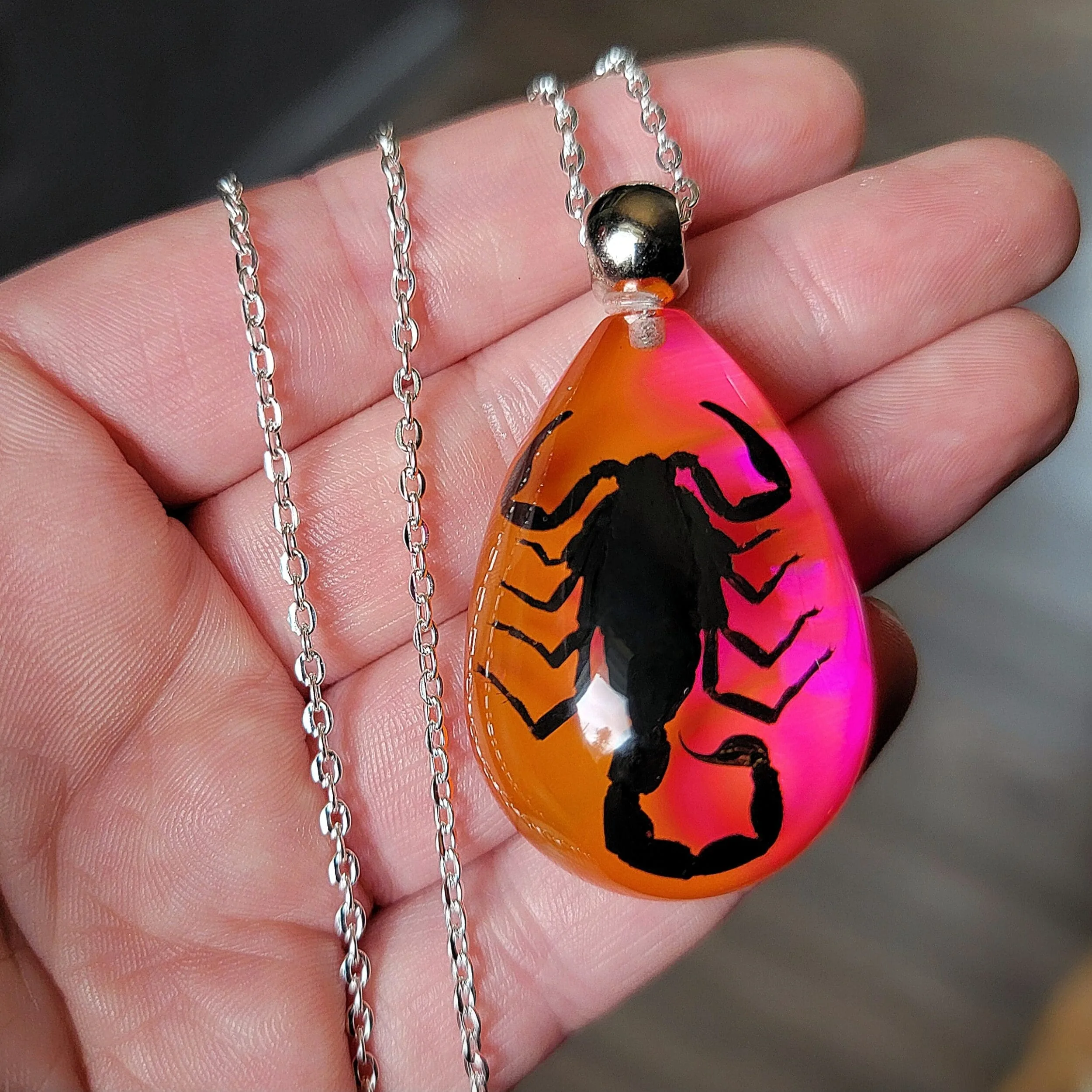 Slide 2 for Black Scorpion Pink Necklace, Real Insect Jewelry