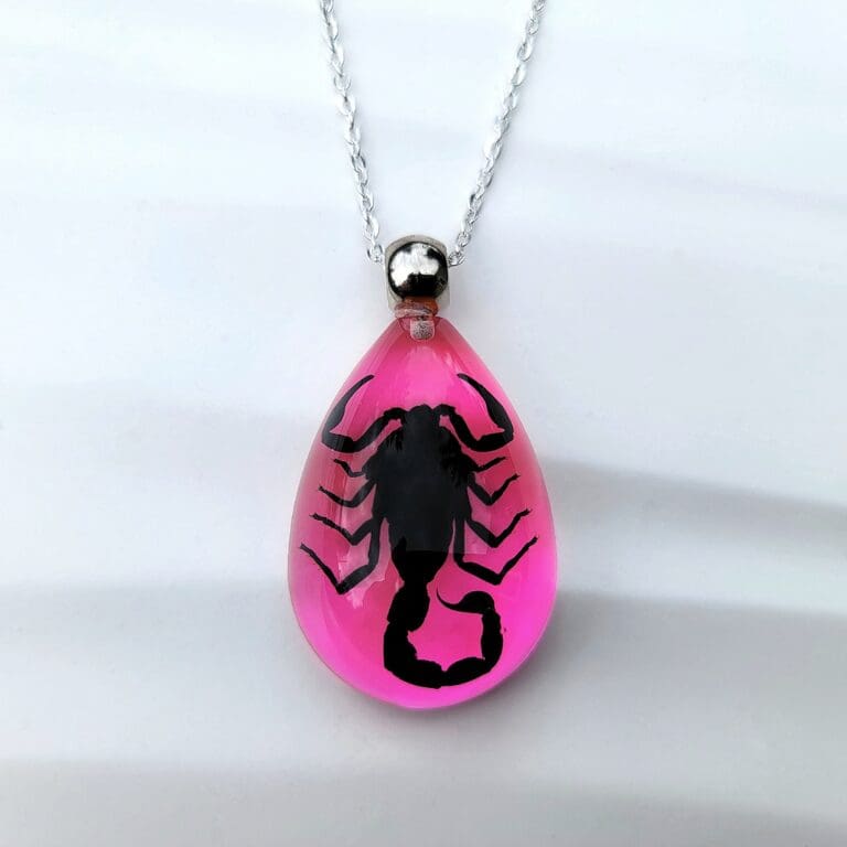 Slide 1 for Black Scorpion Pink Necklace, Real Insect Jewelry