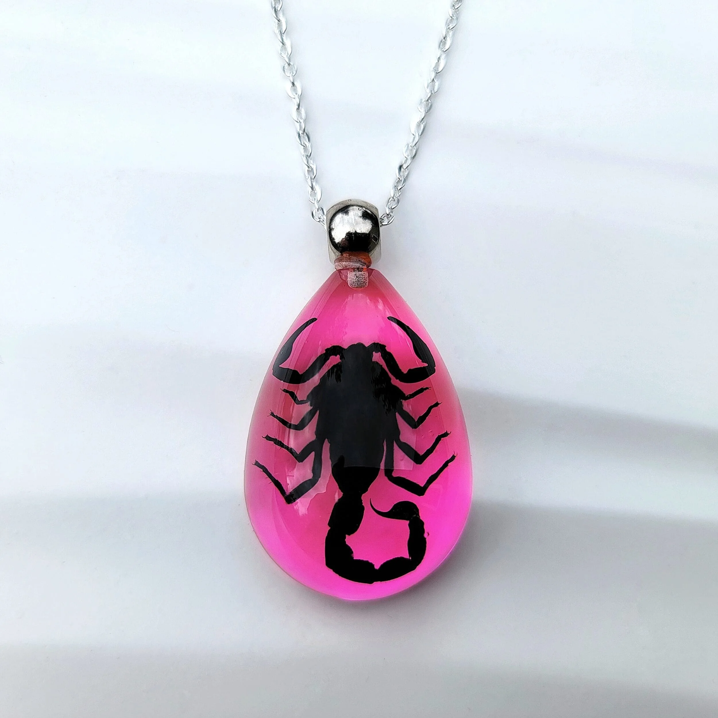 Slide 1 for Black Scorpion Pink Necklace, Real Insect Jewelry