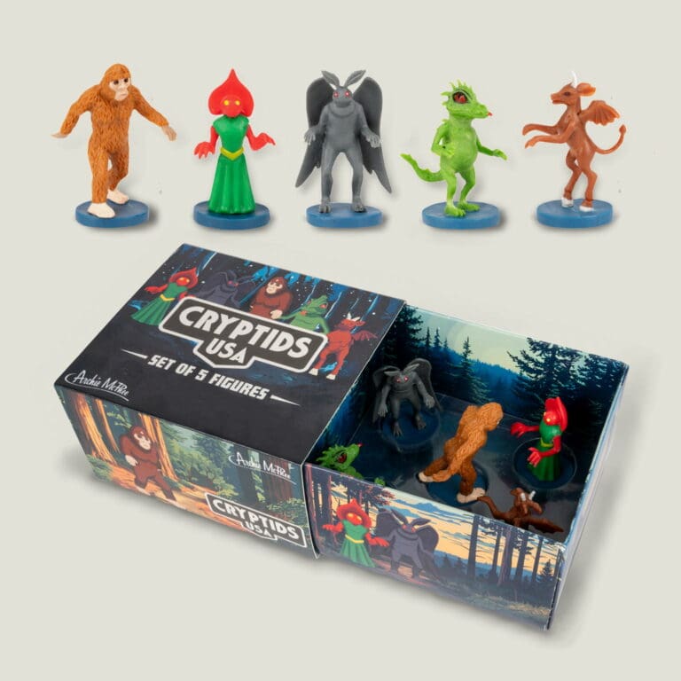 Slide 1 for Mini Cryptid Box Set, Mothman, Bigfoot, Jersey Devil, Chupacabra, Flatwoods