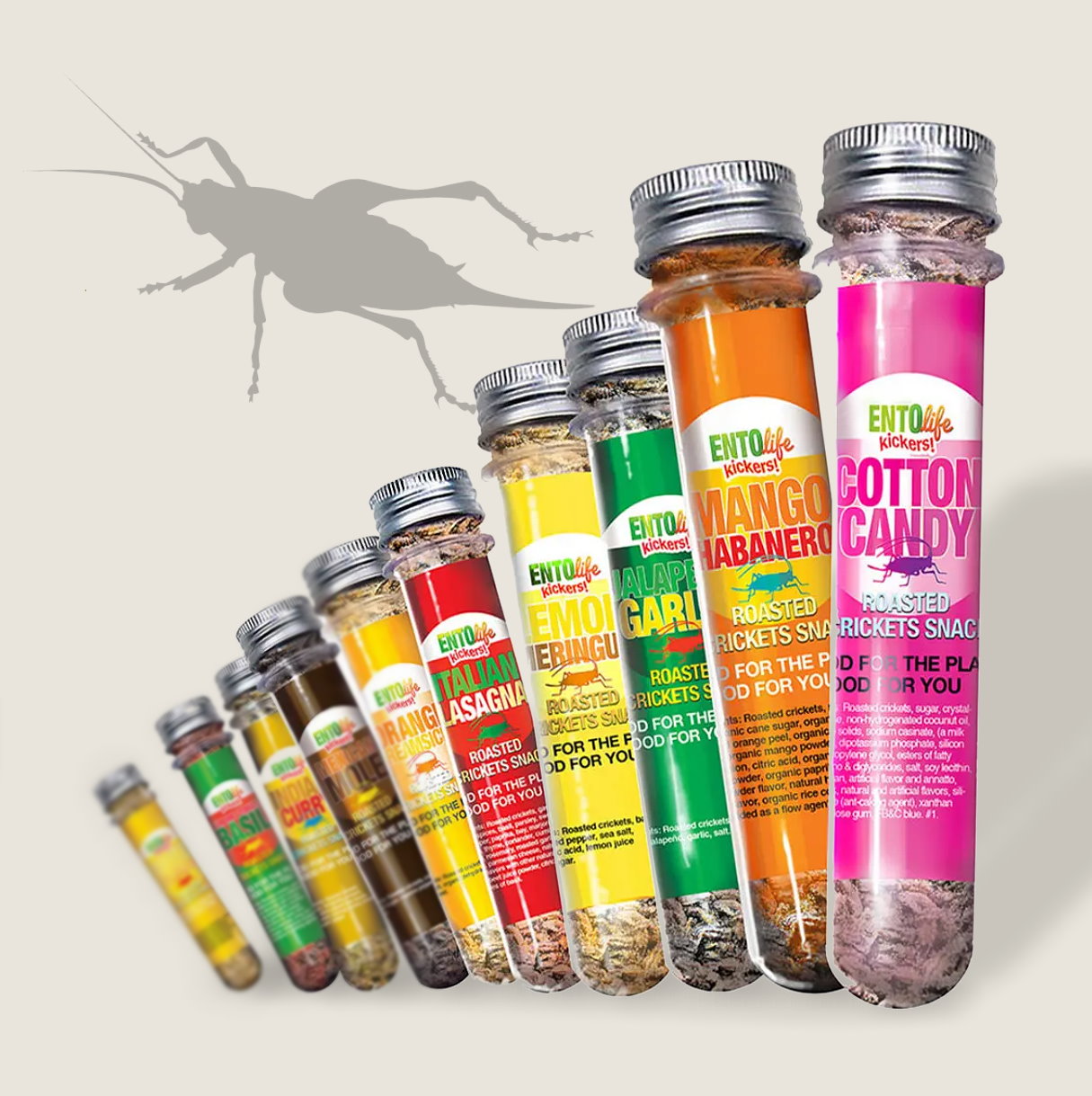 Slide 1 for Edible Insects, Flavored Cricket Tube Varity Pack