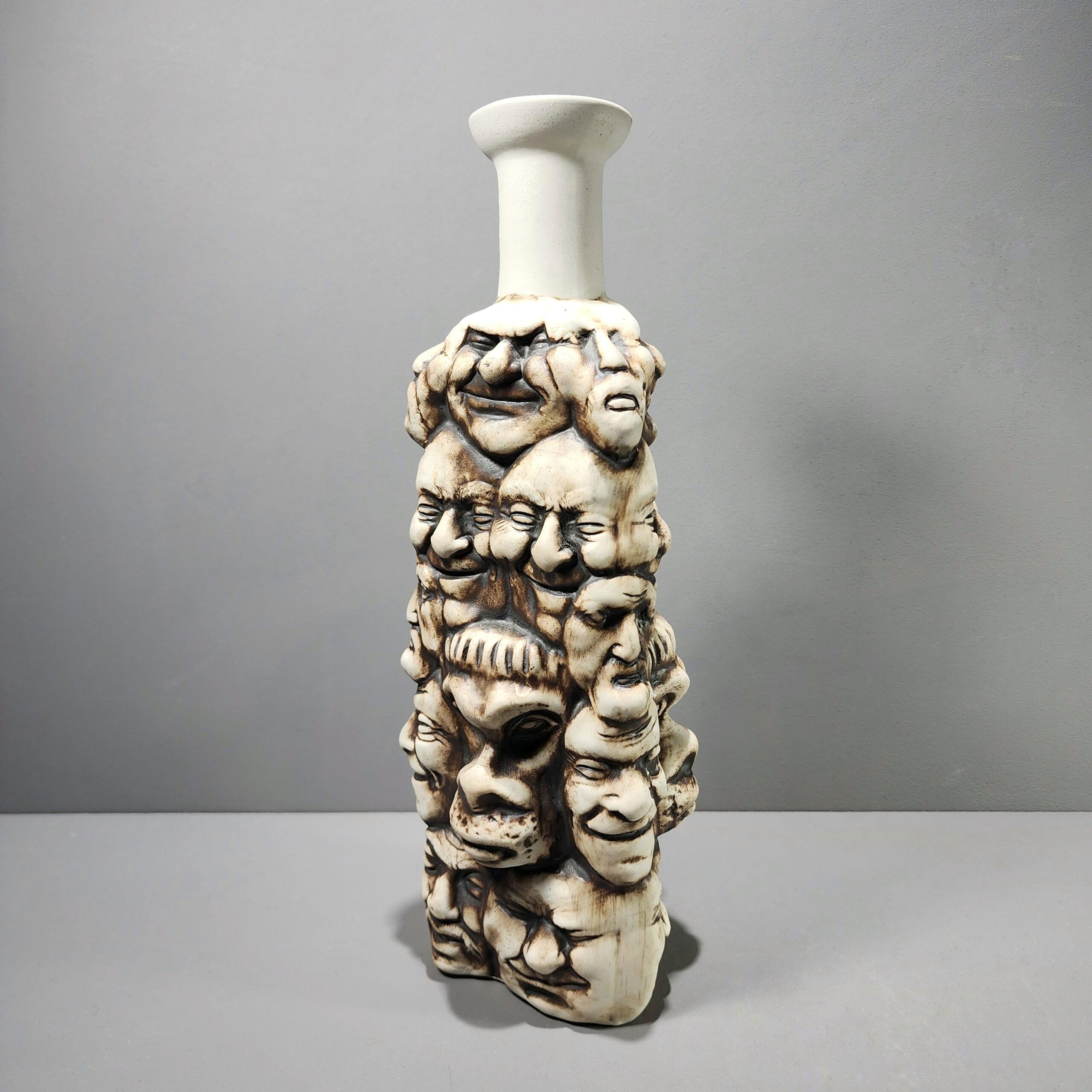 Slide 1 for Vintage Creepy Faces Clay Pottery Vase