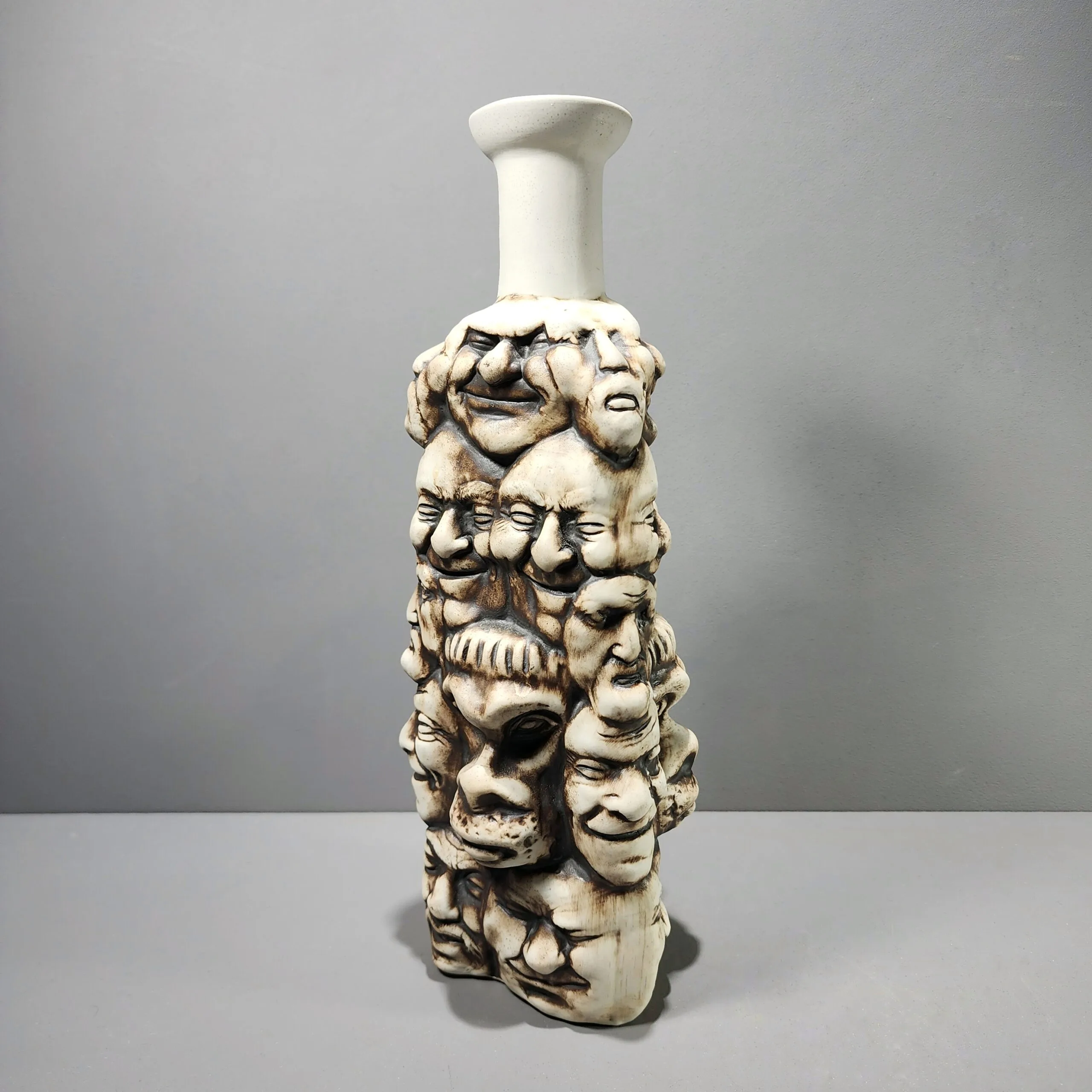 Slide 1 for Vintage Creepy Faces Clay Pottery Vase