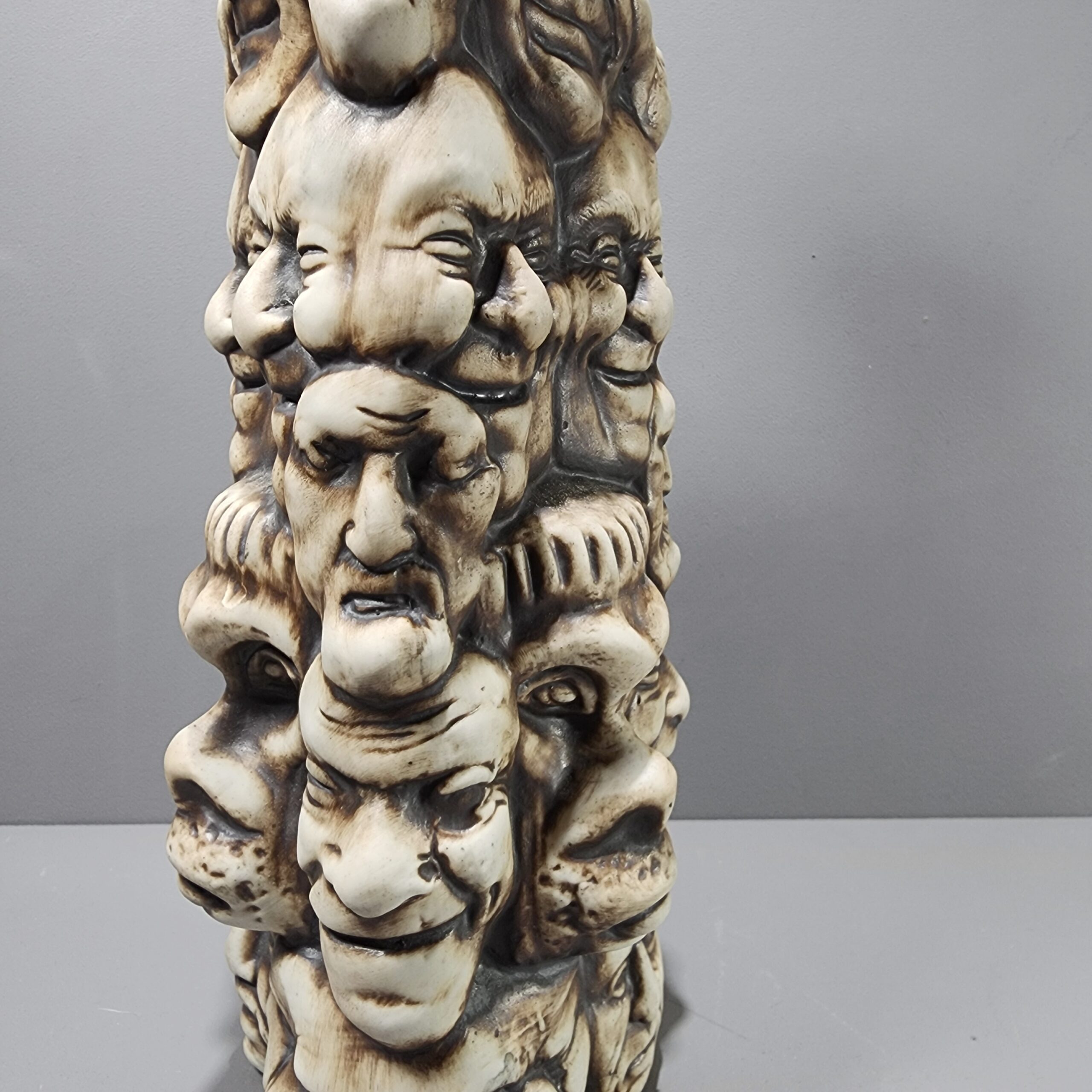 Slide 3 for Vintage Creepy Faces Clay Pottery Vase