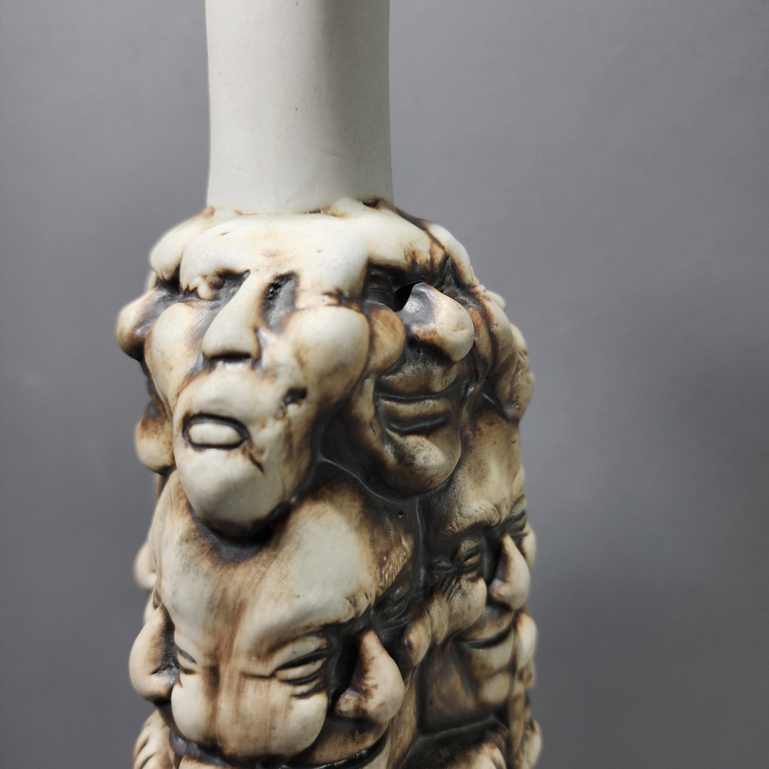 Slide 4 for Vintage Creepy Faces Clay Pottery Vase