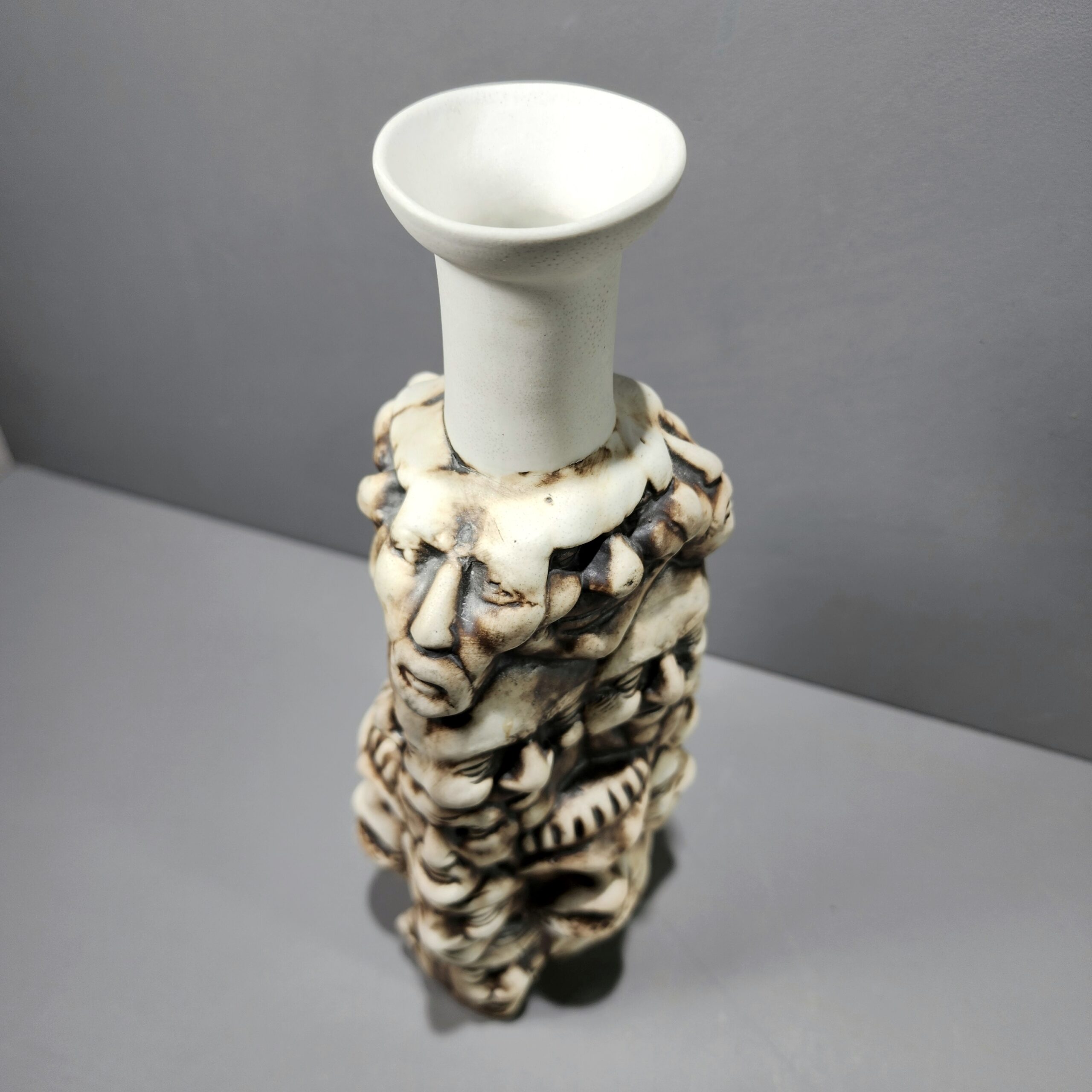 Slide 2 for Vintage Creepy Faces Clay Pottery Vase