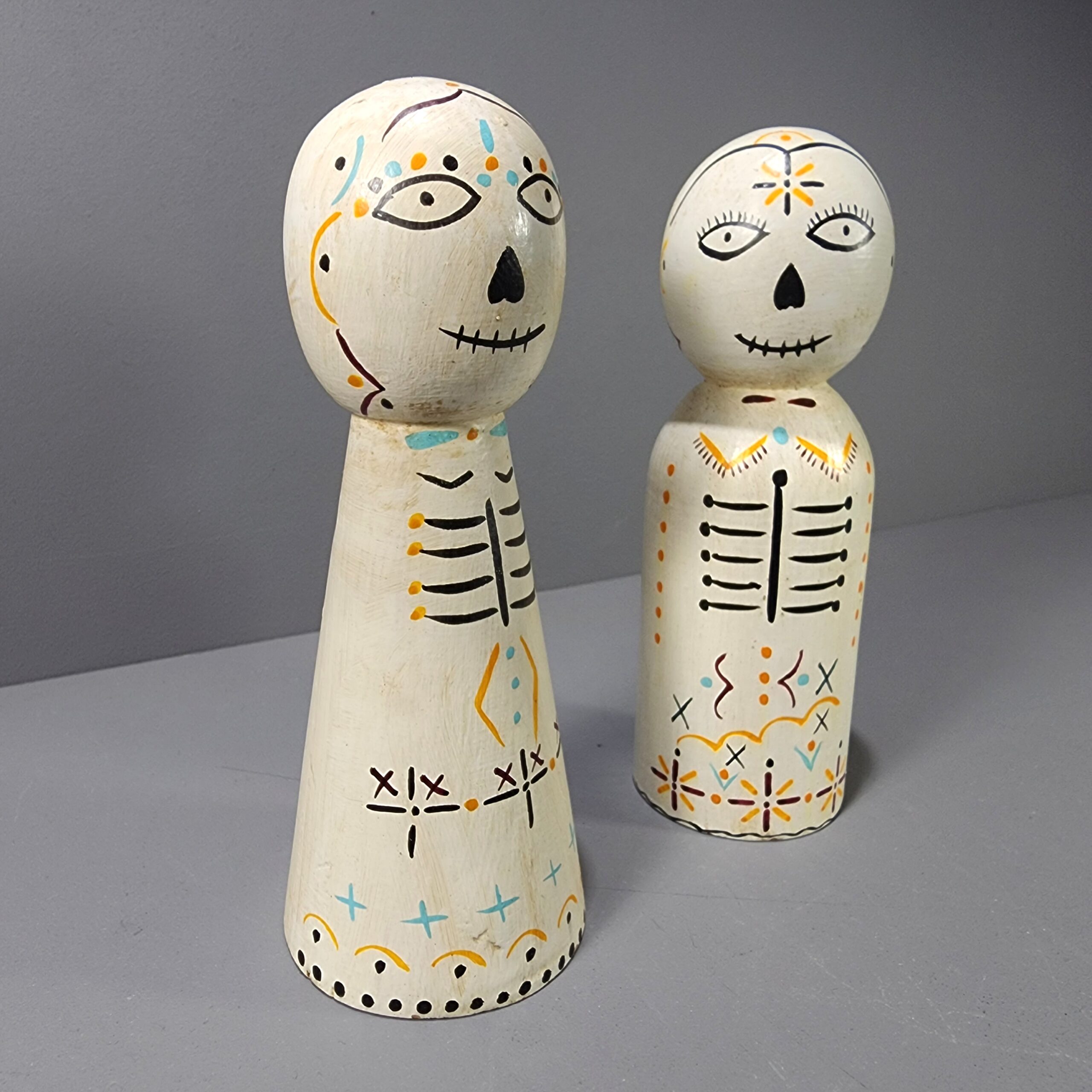 Slide 4 for Sugar Skull Figurine Set, Hand Painted Wood