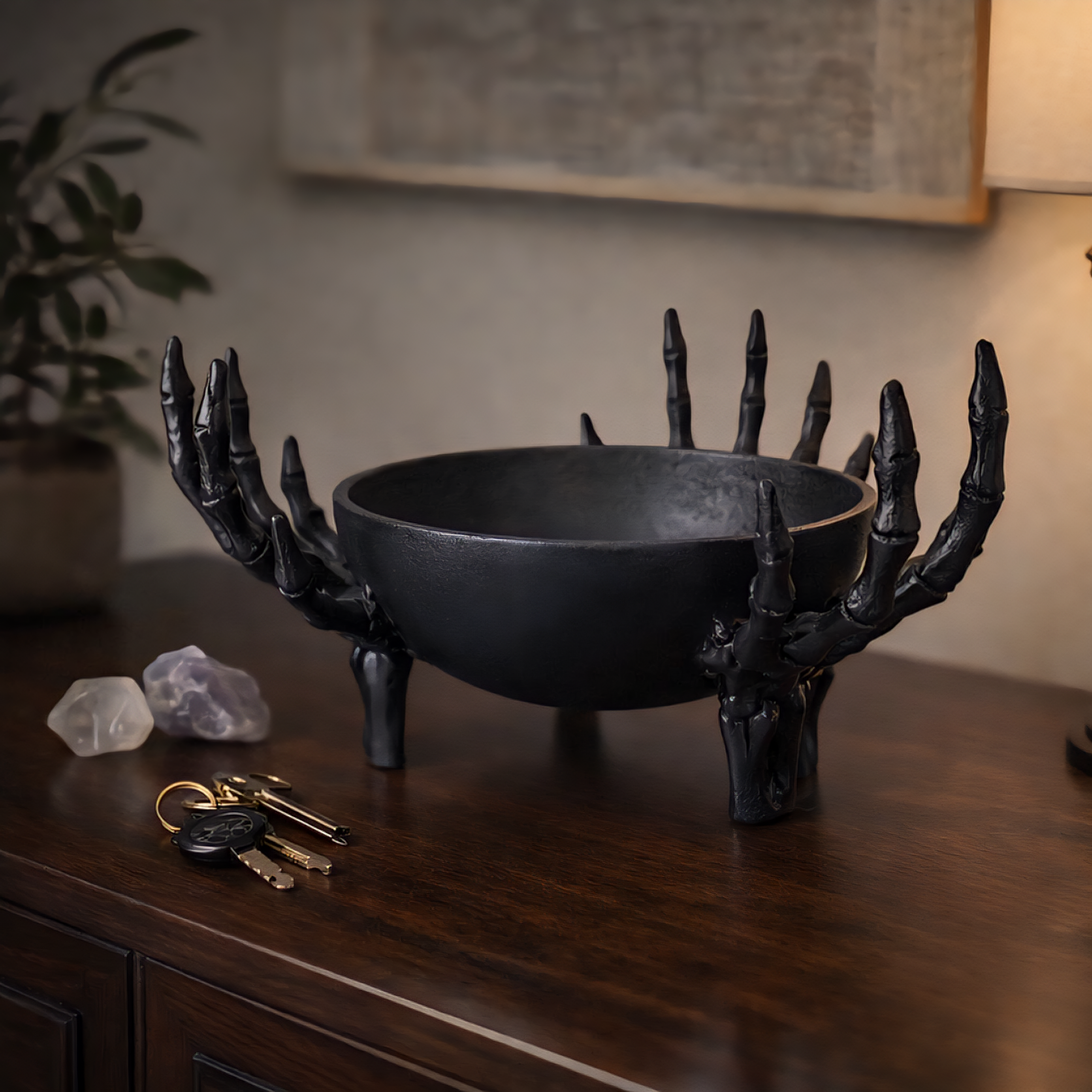 Slide 2 for Large Skeleton Hand Bowl, Metal