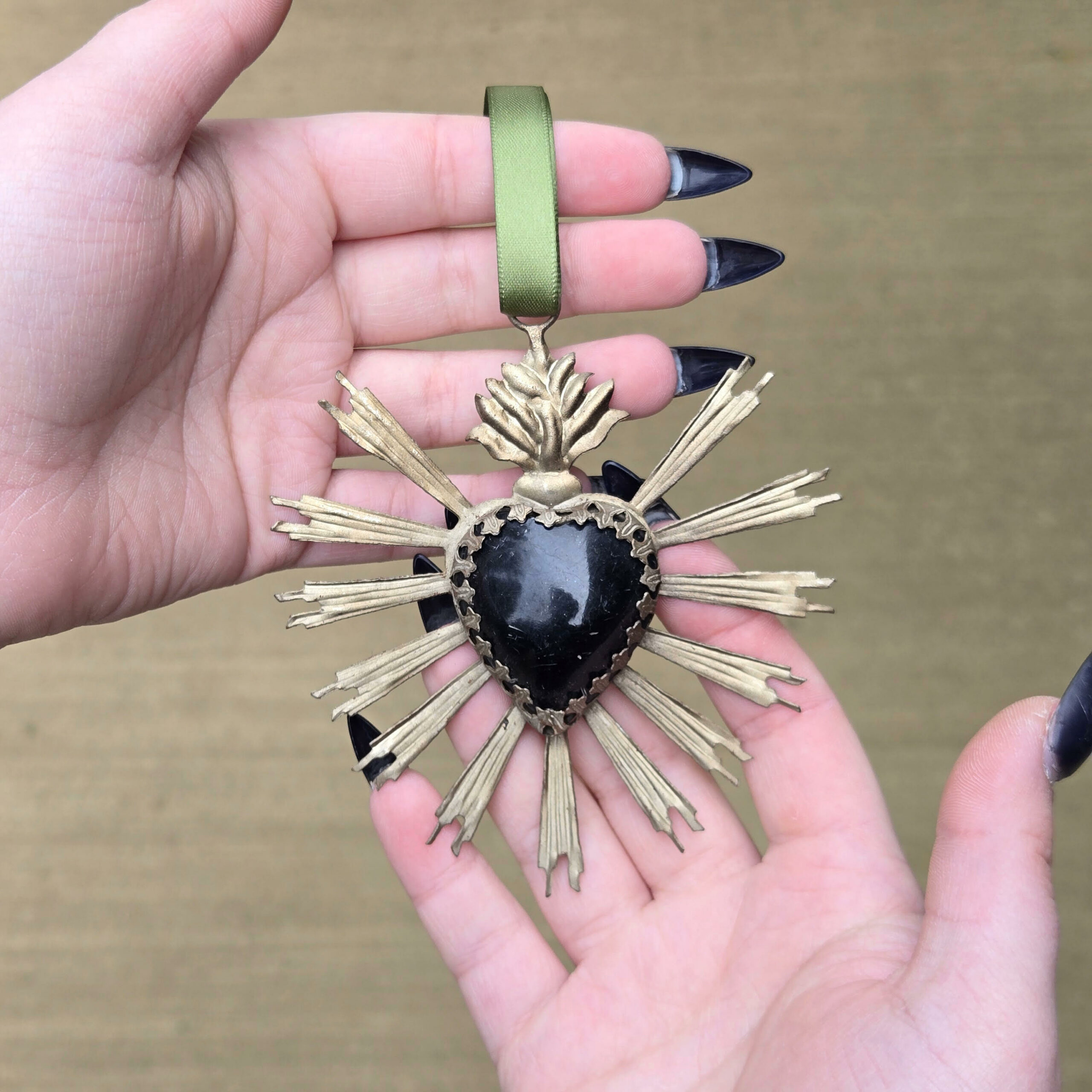 Slide 2 for Burning Black Heart Pressed Metal Ornament