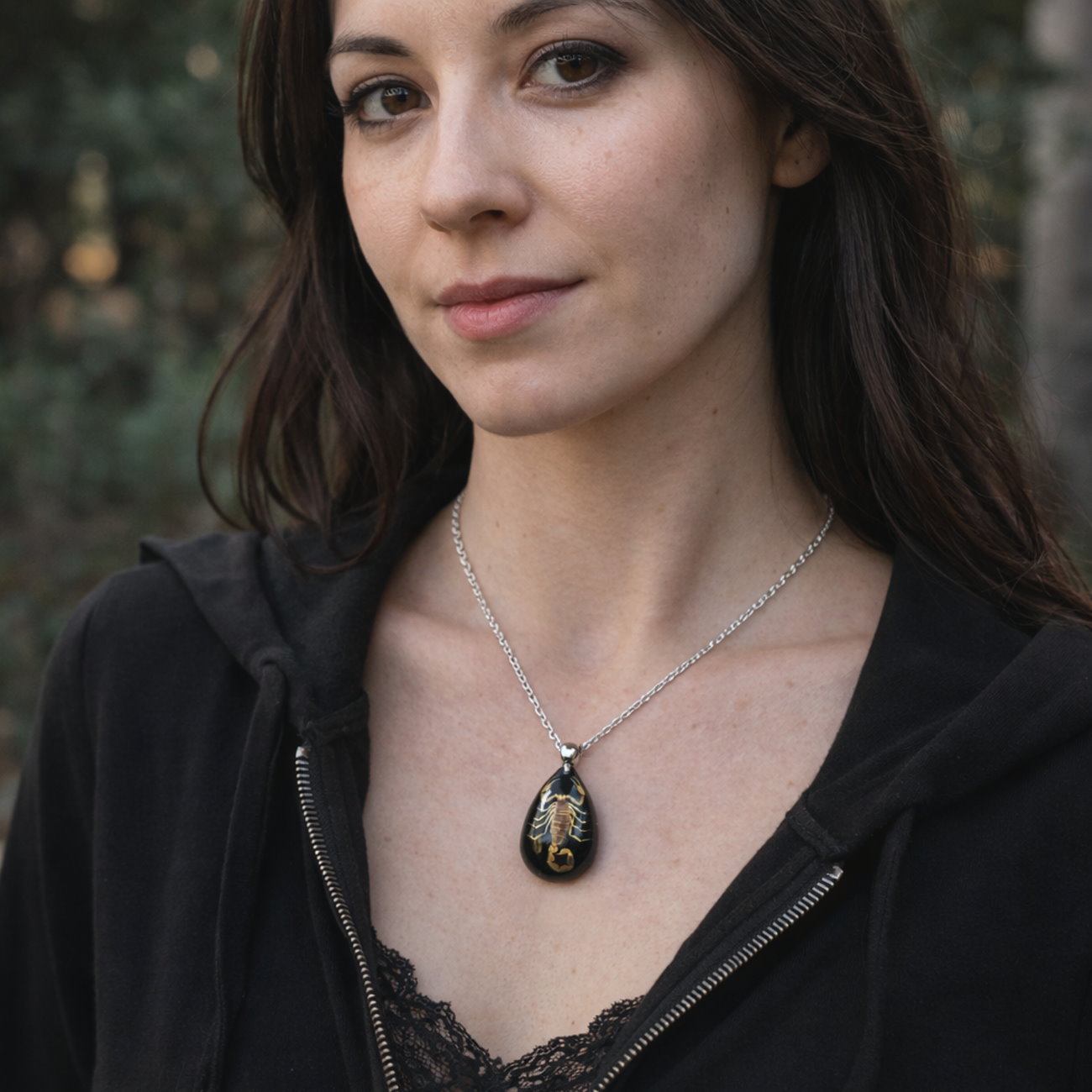 Slide 2 for Yellow Scorpion Black Resin Necklace, Insects in Lucite