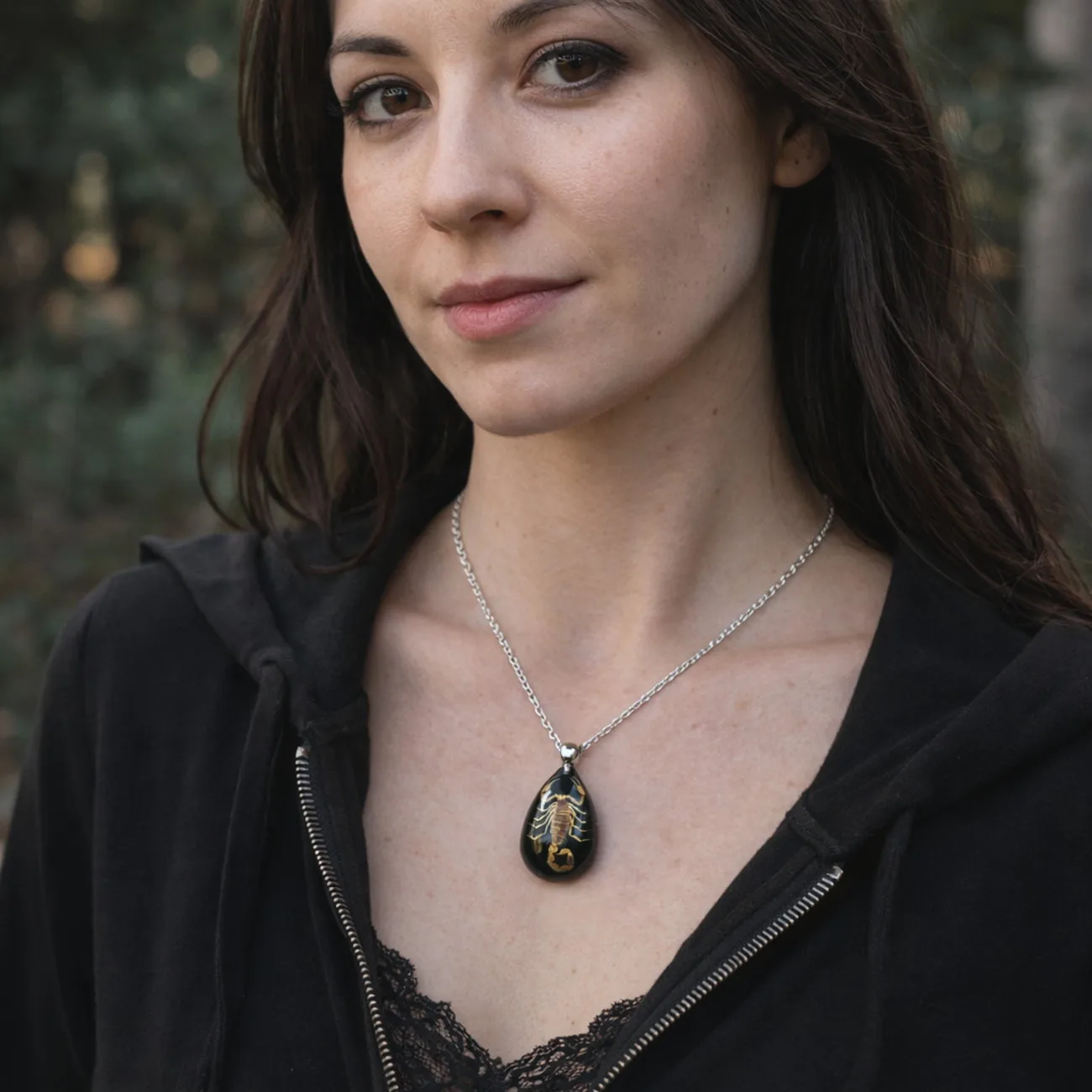 Slide 2 for Yellow Scorpion Black Resin Necklace, Insects in Lucite