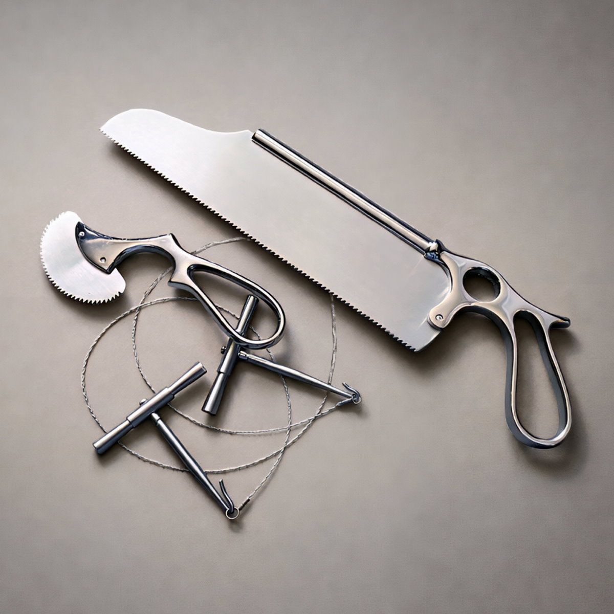 Slide 1 for X3 -Bone Saw Set, Autopsy Saw, Vintage Medical Style