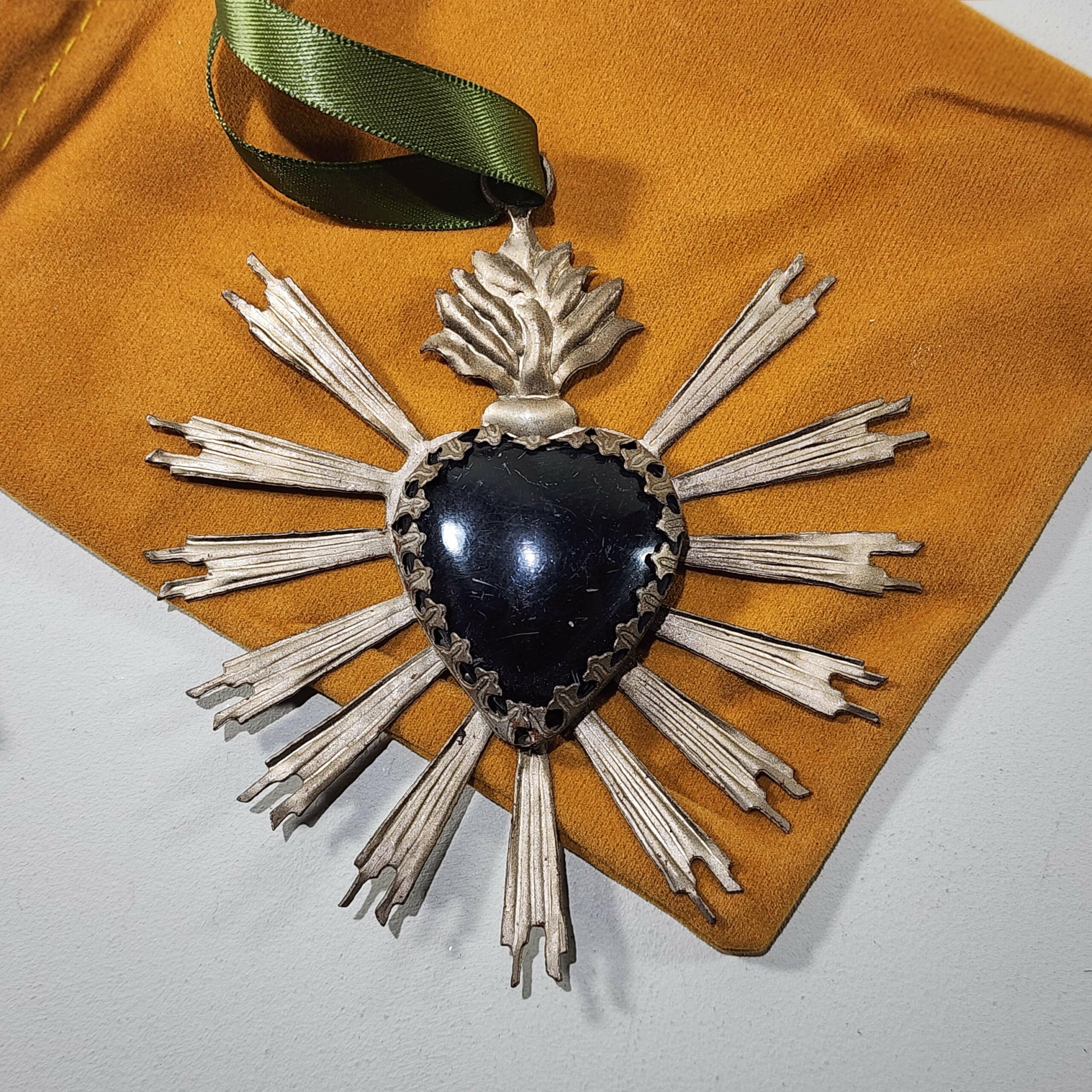 Slide 1 for Burning Black Heart Pressed Metal Ornament