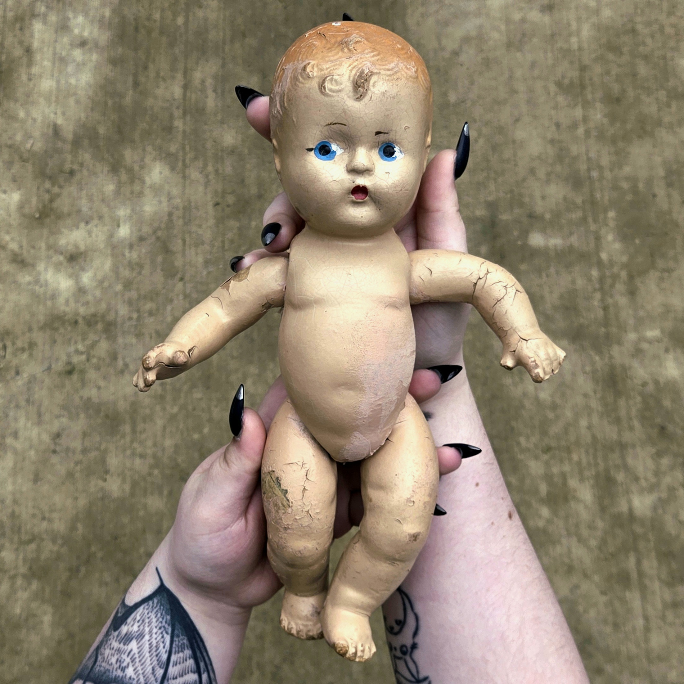 Slide 6 for Vintage Crazed Composition Doll, Creepy Curio Decor