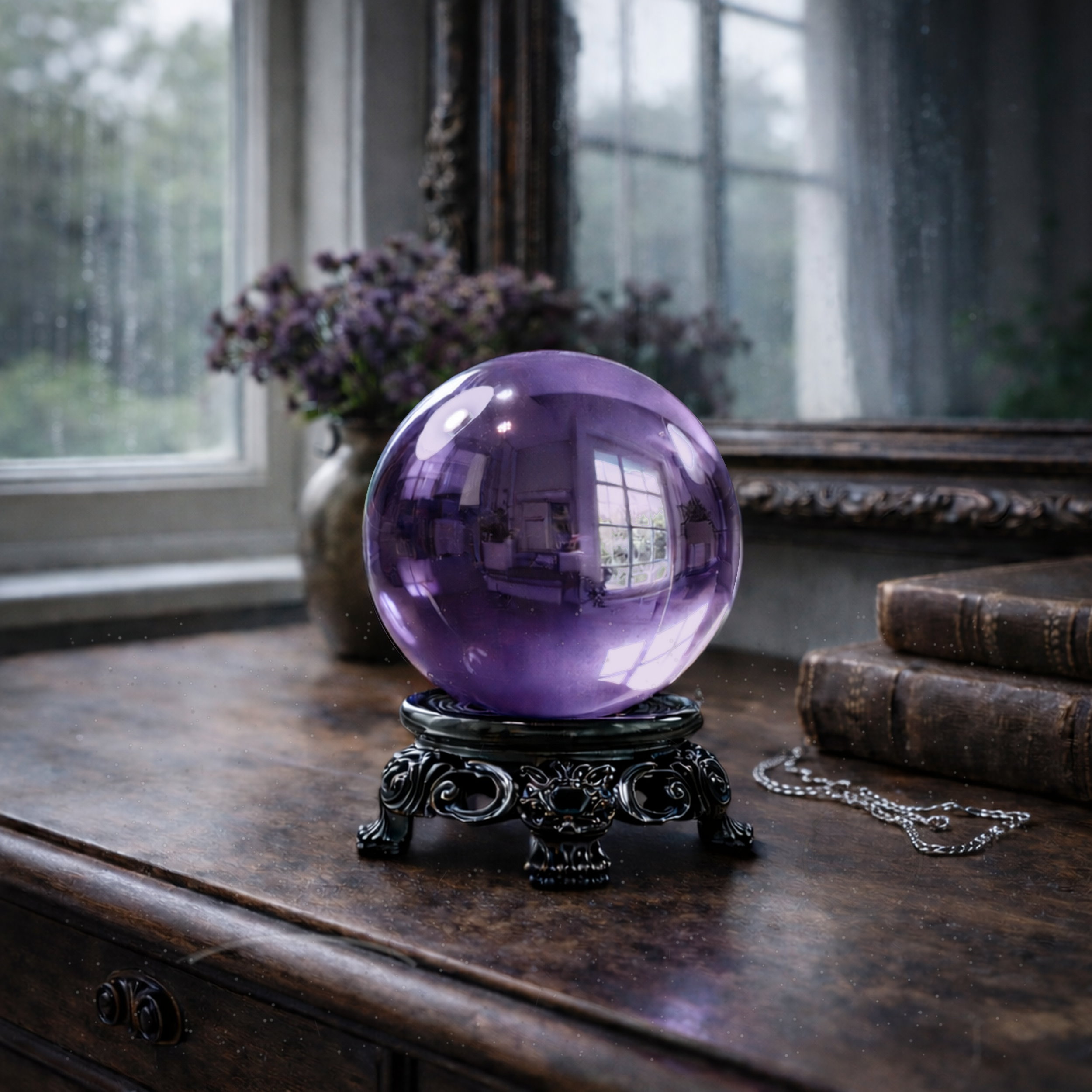 110mm Purple Crystal Ball, Large Purple Glass Ball. Fortune Telling Ball, Gothic Decor