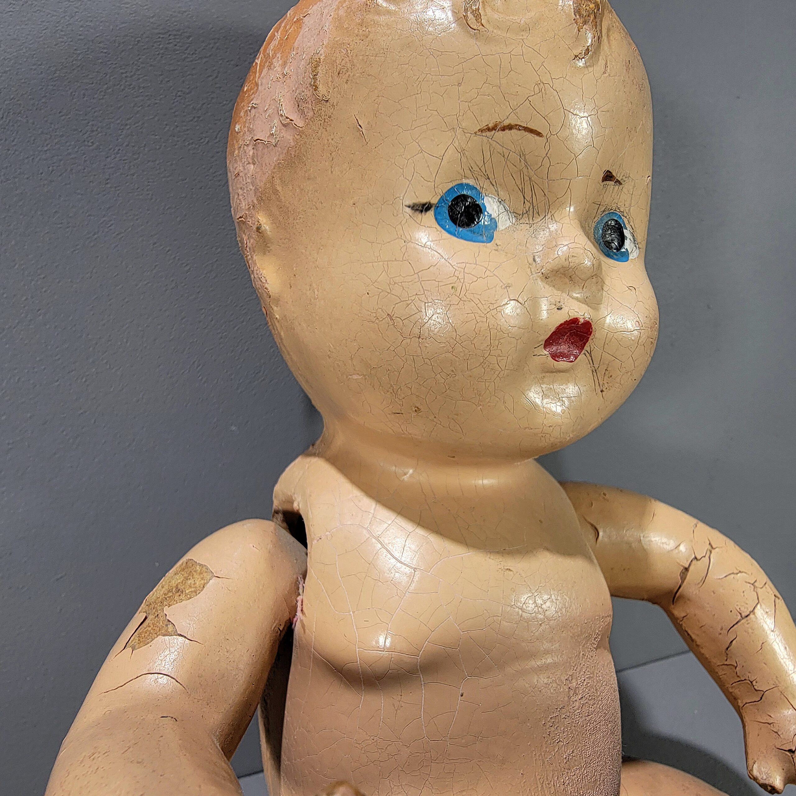 Slide 2 for Vintage Crazed Composition Doll, Creepy Curio Decor