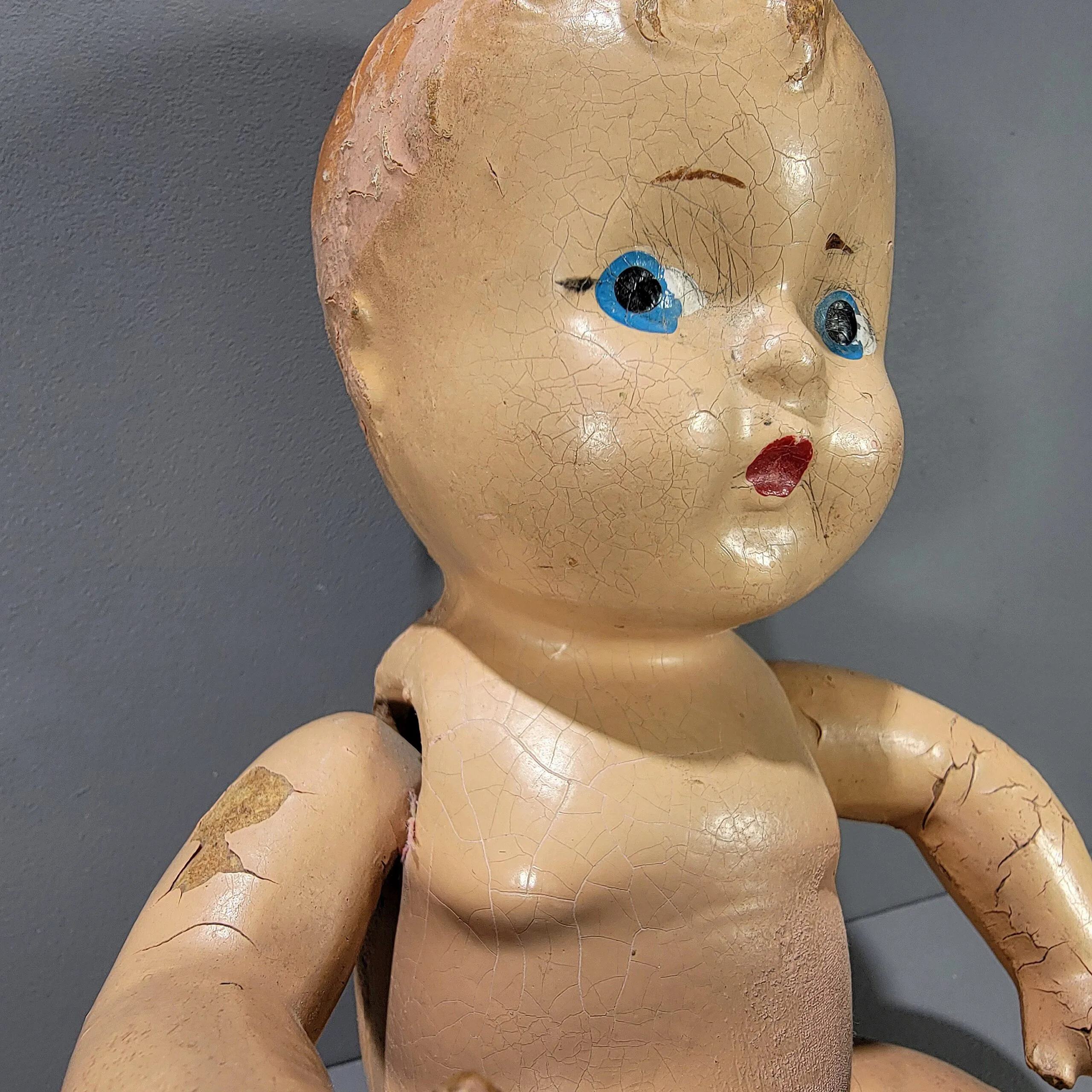 Slide 2 for Vintage Crazed Composition Doll, Creepy Curio Decor
