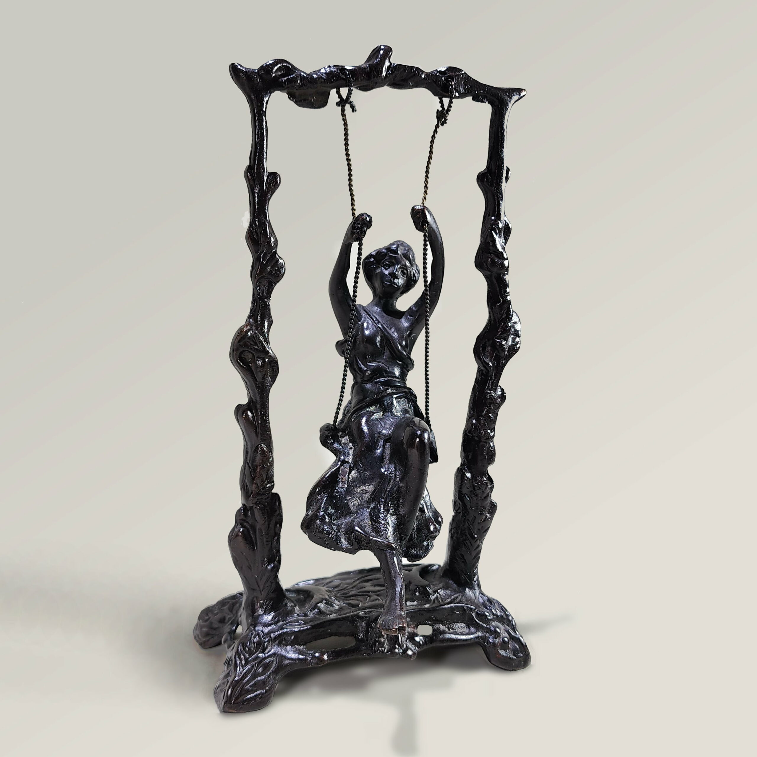 Slide 1 for Vintage Bronze Woman on Swing, Art Nouveau Oddity